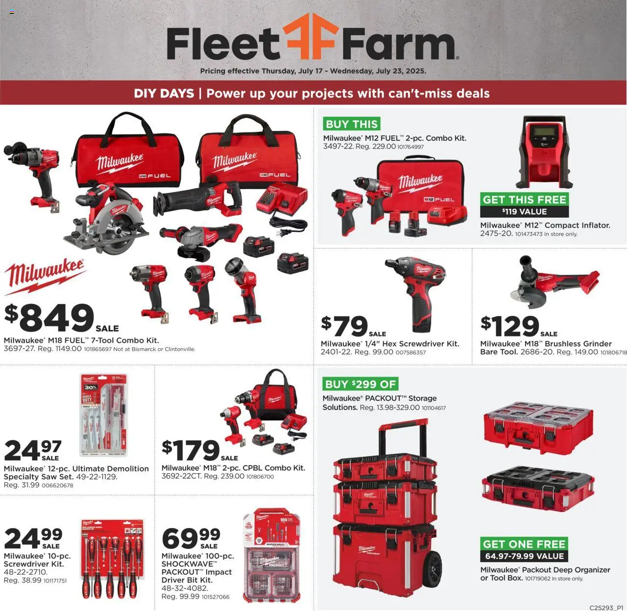 Mills Fleet Farm DIY Days from 07/17/2025 - Flyer - Page number 1 - Saw, Screwdriver, Grinder