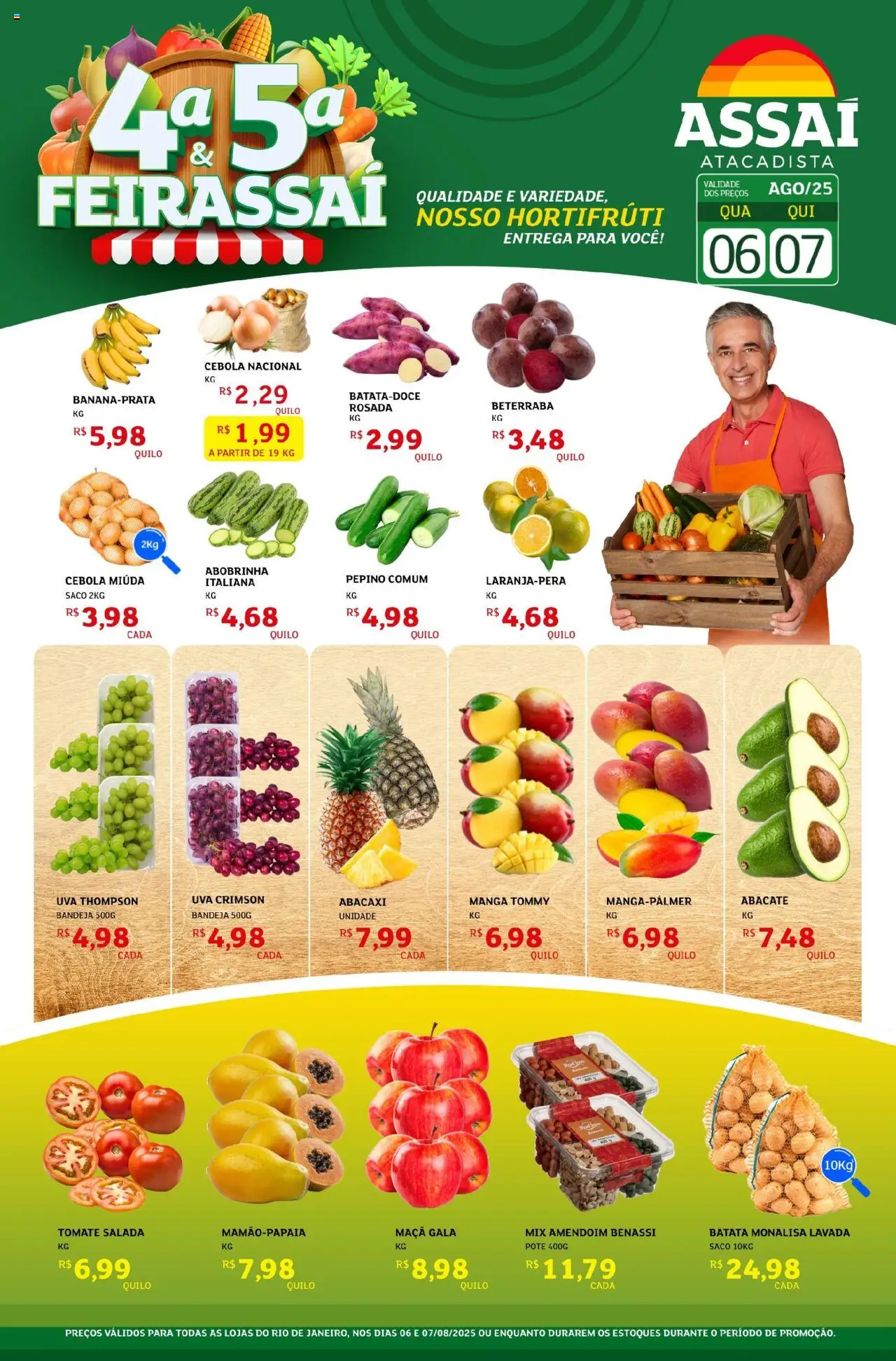 Assaí Atacadista folheto "Encarte - RJ" válido a partir de 06/08/2025 - número de página 1 - Amendoim, Uva, Batata, Abobrinha, Beterraba, Tomate, Salada, Cebola