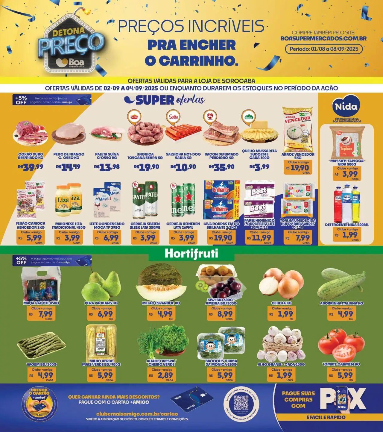 Boa Supermercados folheto "Ofertas da semana" válido a partir de 02/09/2025 - número de página 1 - Kiwi, Arroz, Pera, Maionese, Detergente, Cebola, Melão, Toalha umedecida