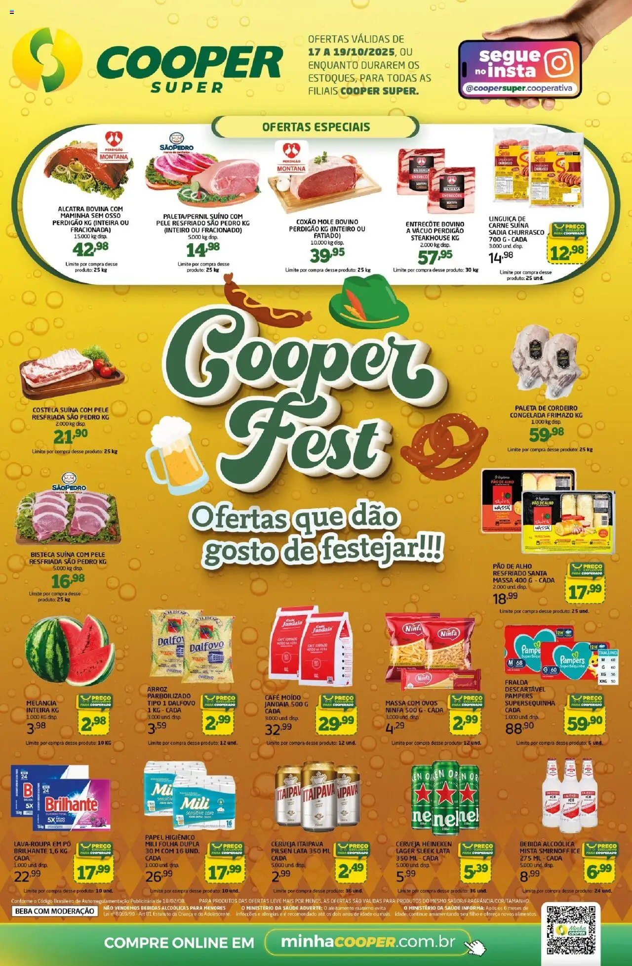 Cooper folheto "Ofertas Super fim de semana" válido a partir de 17/10/2025 - número de página 1 - Heineken, Cerveja, Melancia, Pao de alho, Pó, Alcatra, Alho, Café moído