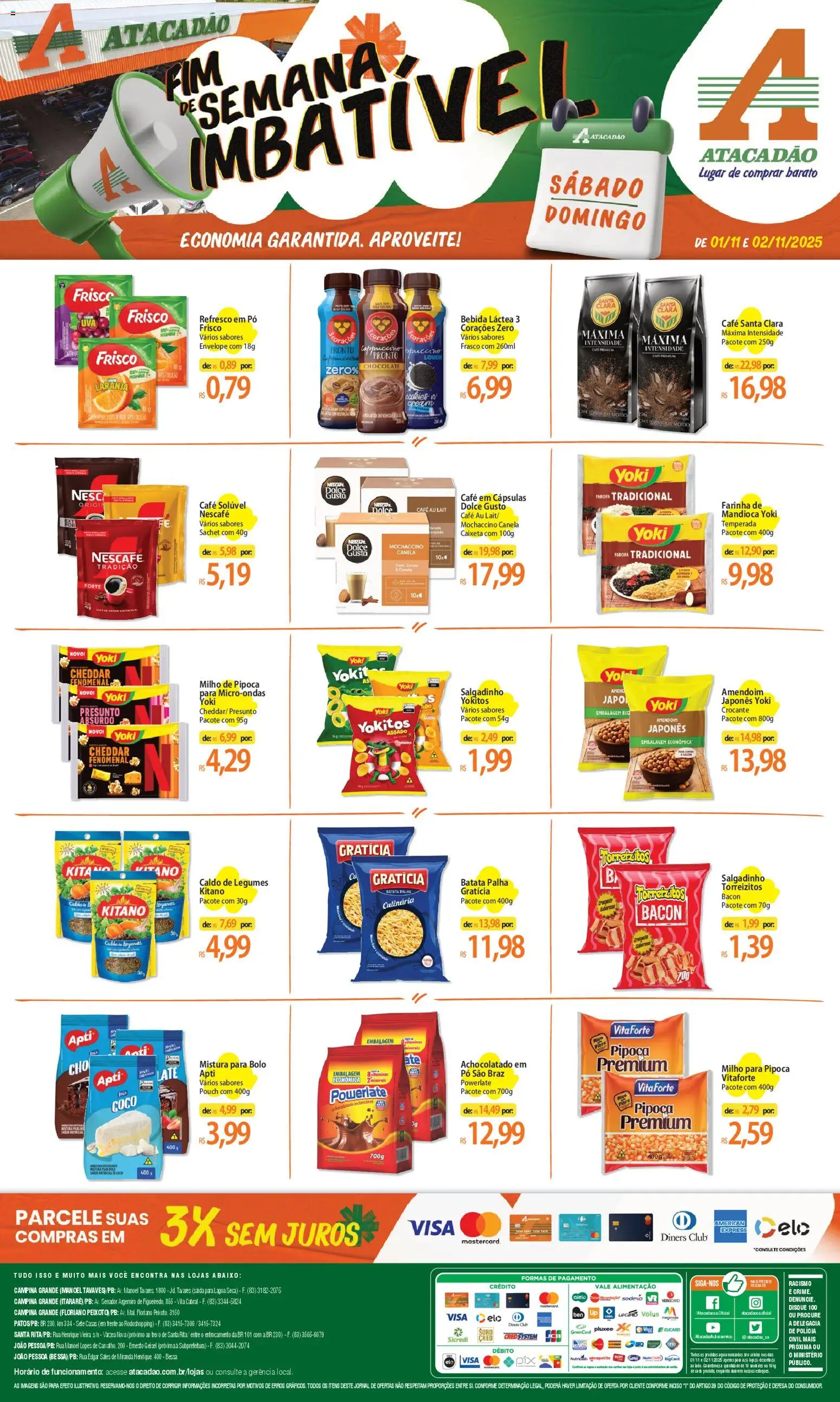 Pré-Visualização do folheto "Ofertas - PB" da loja Atacadão válido a partir de 01/11/2025 - Amendoim, Legumes, Milho, Mandioca, Cheddar, Achocolatado, Mistura para bolo, Frisco