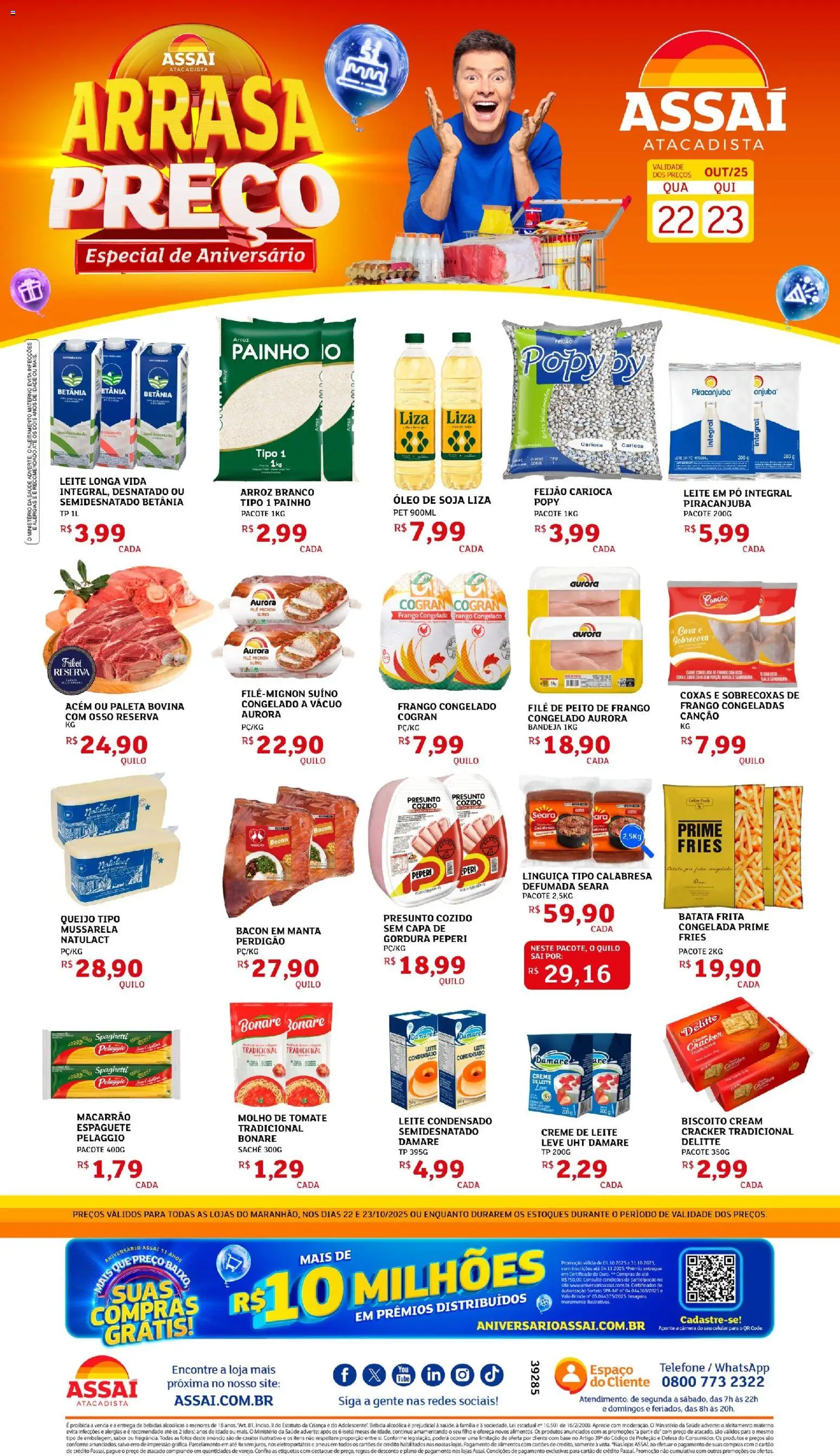 Assaí Atacadista folheto "Encarte - MA" válido a partir de 22/10/2025 - número de página 1 - Leite condensado, Batata frita, Carne, Creme, Bacon, Alimentos, Bandeja, Acém