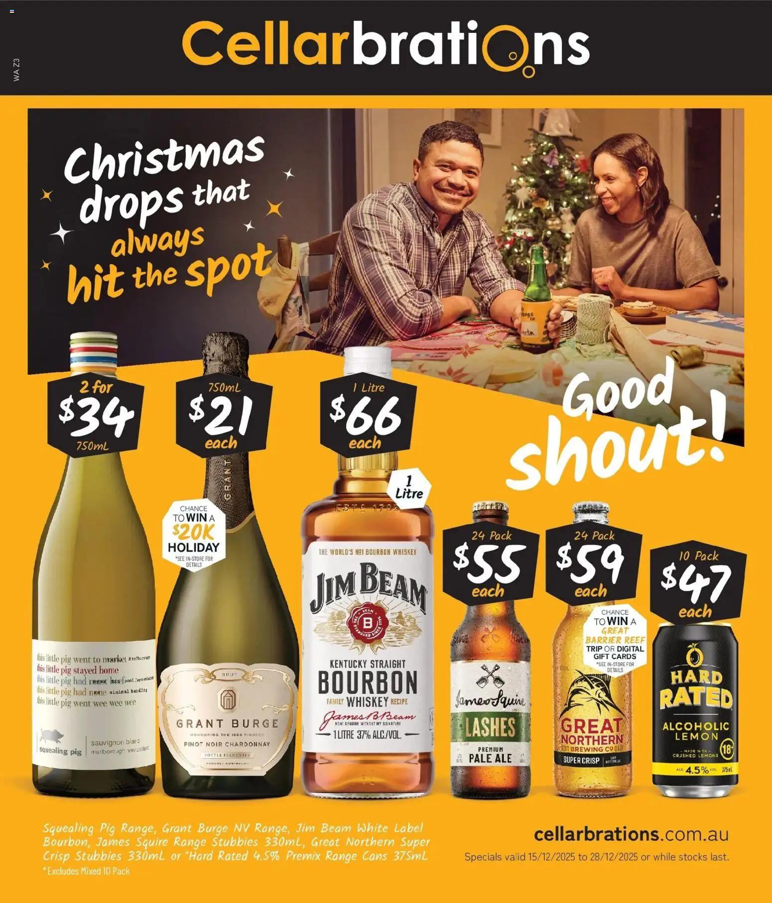Preview of catalogue Catalogue Exmouth, Newman, Paraburdoo from shop Cellarbrations valid 15/12/2025 - Jim Beam, Bourbon, Pasta, Whiskey, Lemon, Digital, Lemons