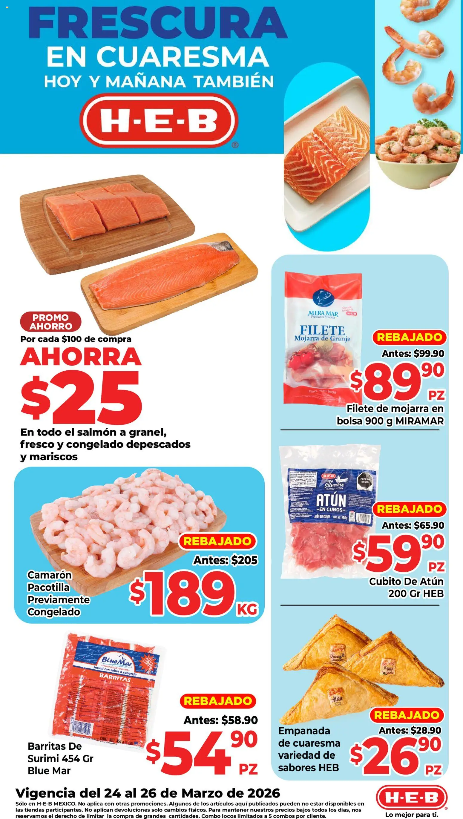 Vista previa las ofertas de la tienda H-E-B - H-E-B folleto Ofertas desde el 24/03/2026 - Mariscos, Bolsa, Atún, Filete, Salmón