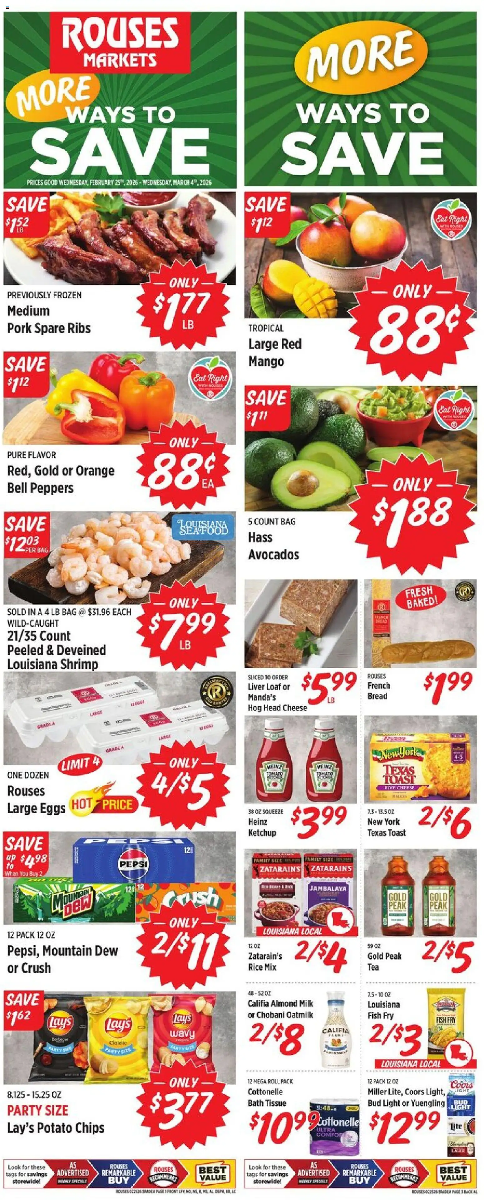 Ad Preview of Rouses Weekly Ad - AL from 02/25/2026 - Fish, Seafood, Cheese, Shrimp, Rice, Bag, Ketchup, Head cheese