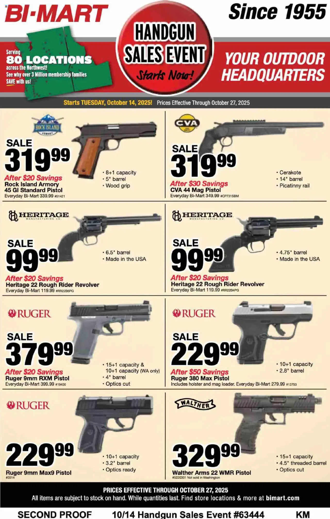 Bi-Mart Handgun Sales Event from 10/14/2025 - Flyer - Page number 1