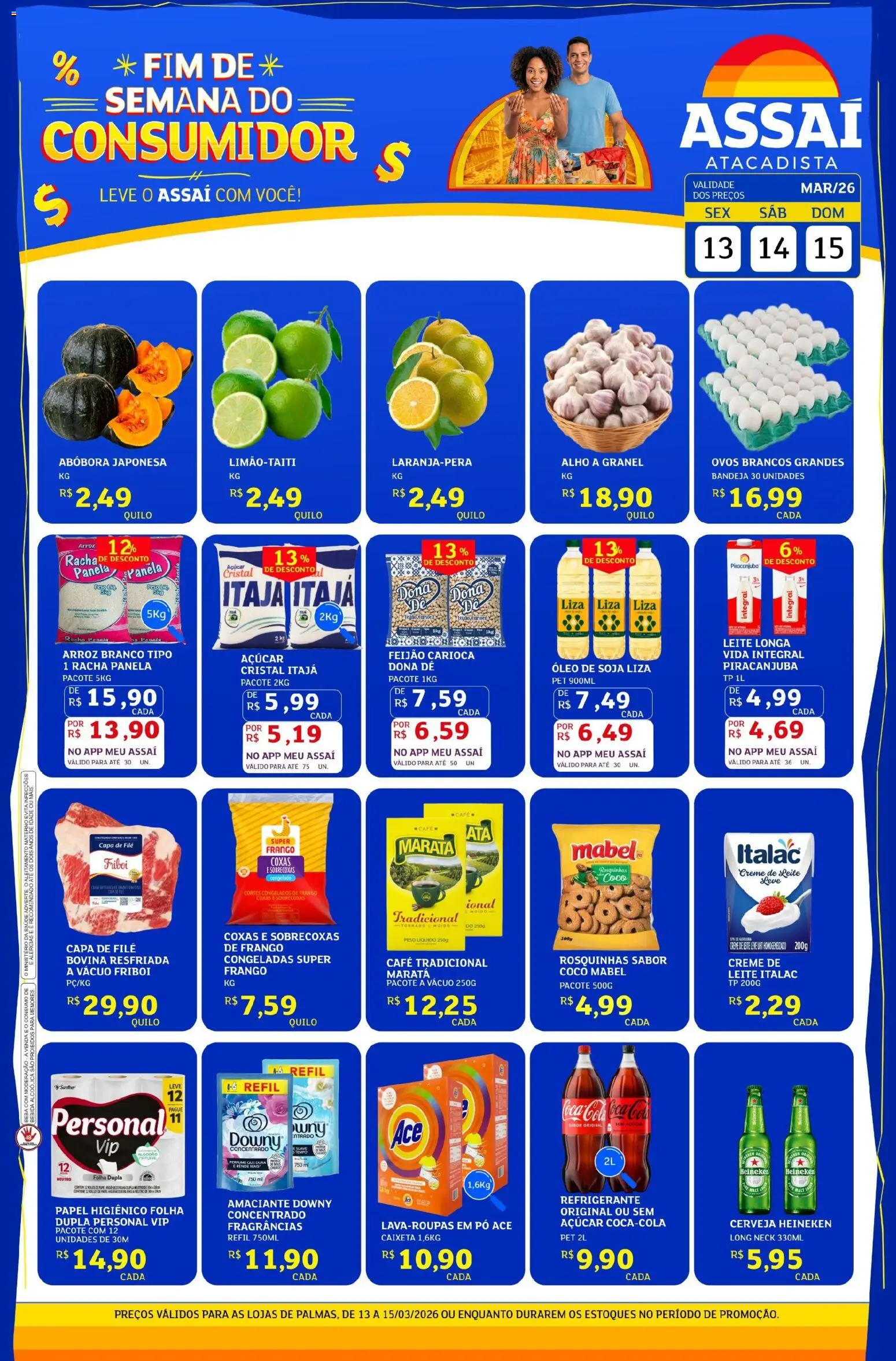 Pré-Visualização do folheto "Assaí Atacadista ofertas - TO" da loja Assaí Atacadista válido a partir de 13/03/2026 - Café, Arroz, Leite, Panela, Papel higiênico, Amaciante, Pó, Filé de frango