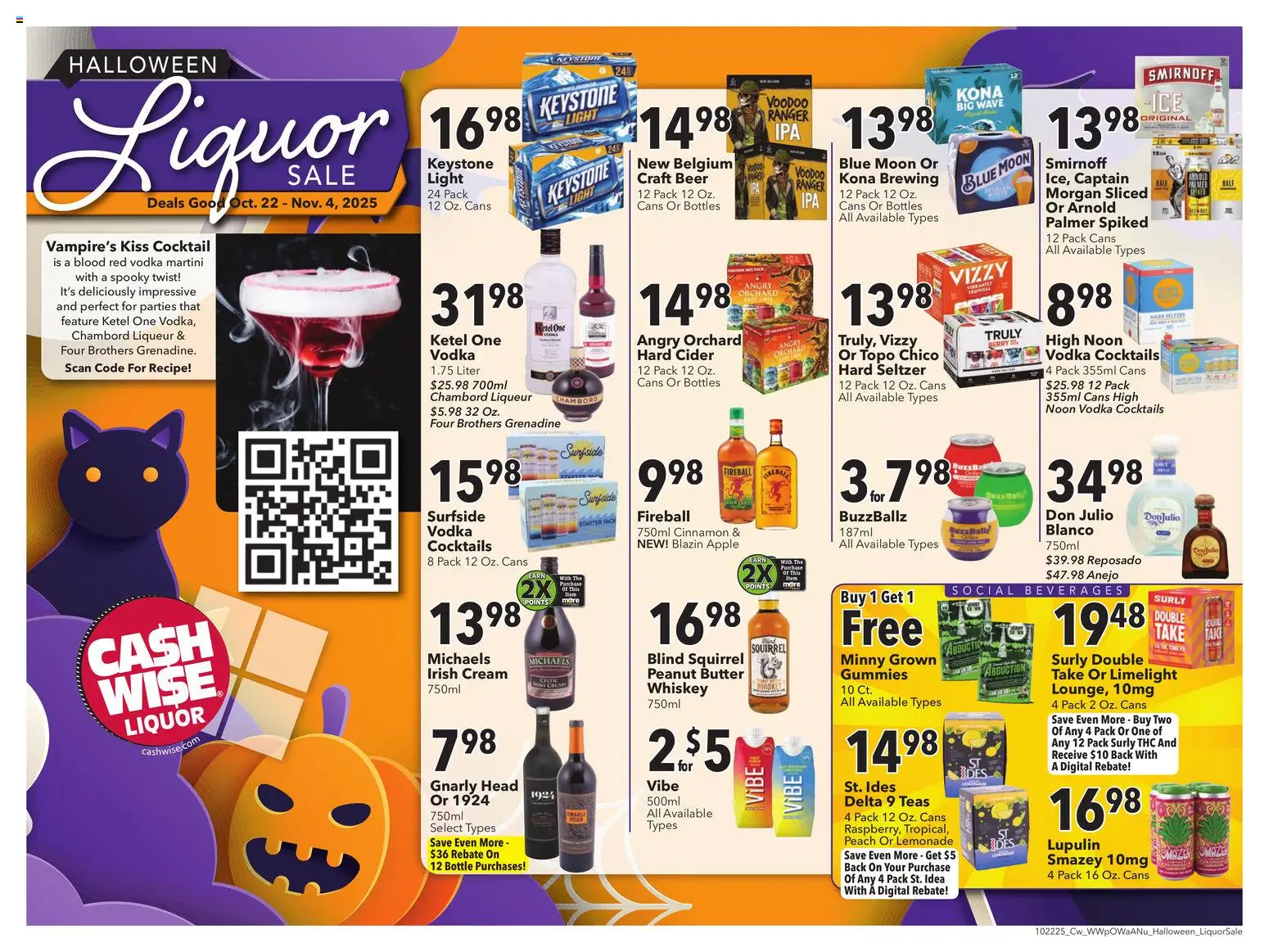 Cash Wise Halloween Liquor Sale from 10/22/2025 - Flyer - Page number 1