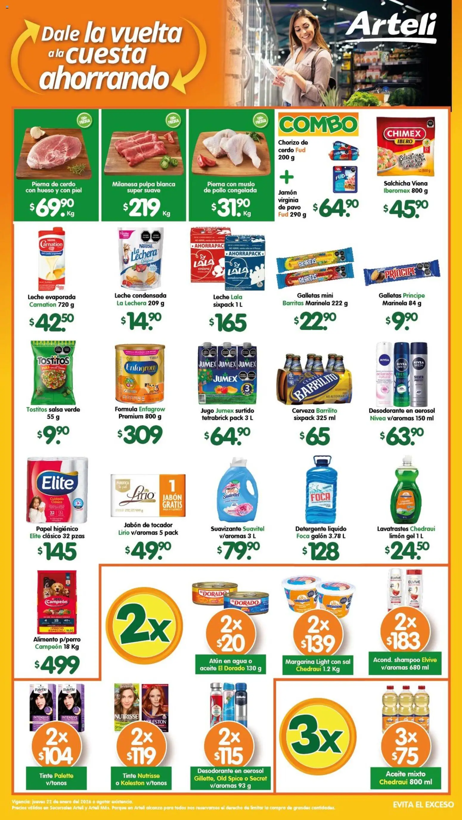Vista previa las ofertas de la tienda Arteli - Folleto Tuxpan desde el 22/01/2026 - Agua, Cerveza, Leche condensada, Desodorante, Detergente, Chorizo, Salchichas, Suavizante