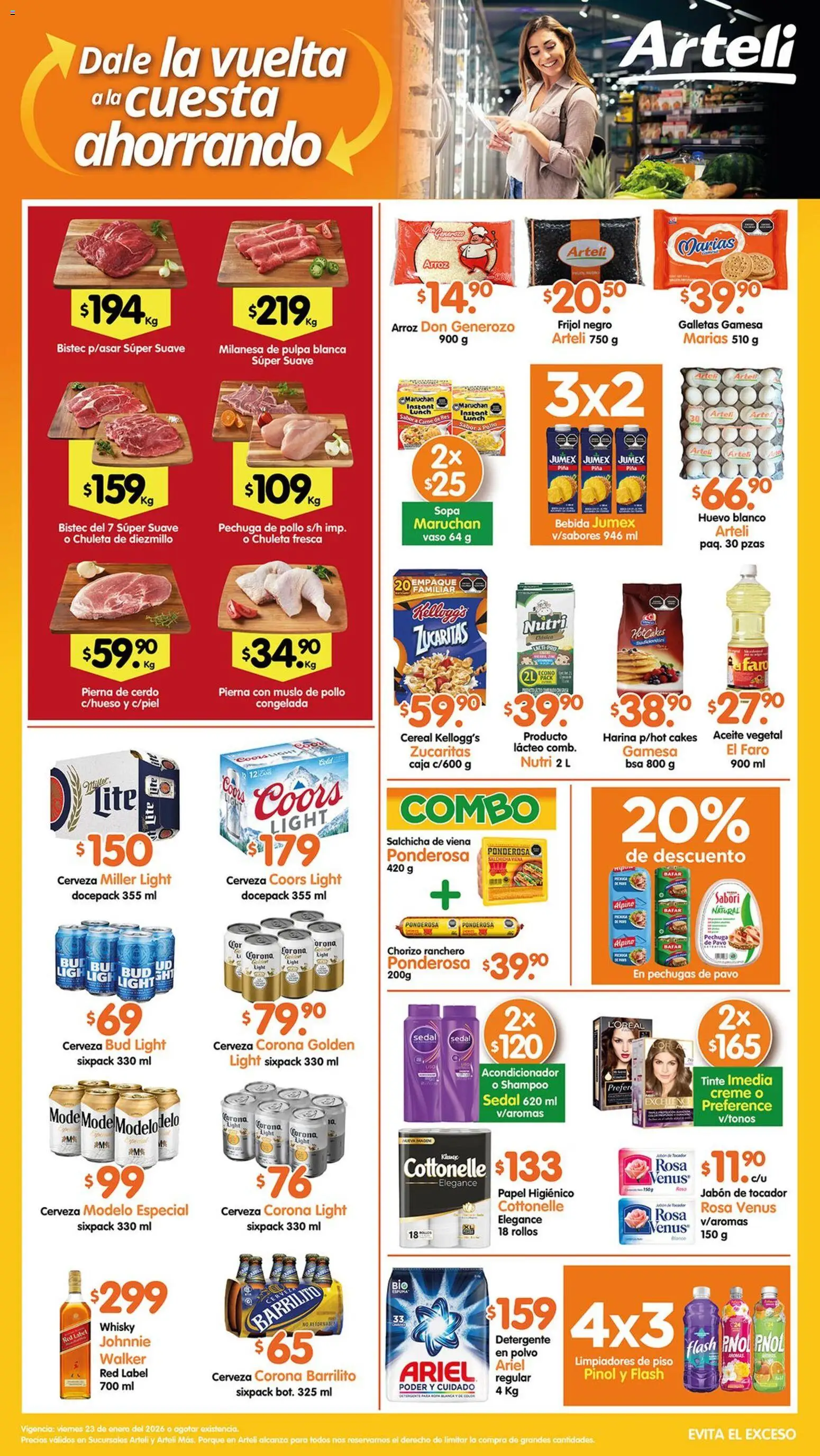 Vista previa las ofertas de la tienda Arteli - Folleto Tuxpan desde el 23/01/2026 - Galletas, Ropa, Huevo, Arroz, Carne, Chorizo, Acondicionador, Pierna de cerdo