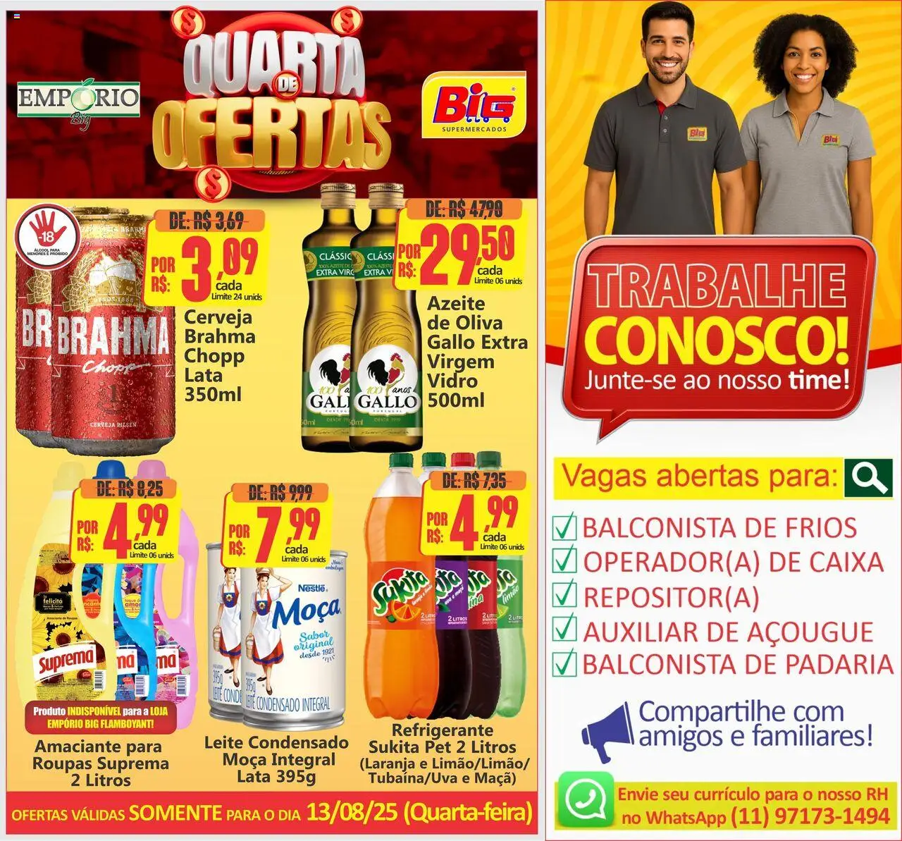 Big Supermercados folheto "Ofertas do Dia" válido a partir de 13/08/2025 - número de página 1 - Caixa, Cerveja, Roupas, Leite condensado, Leite, Azeite, Refrigerante, Amaciante