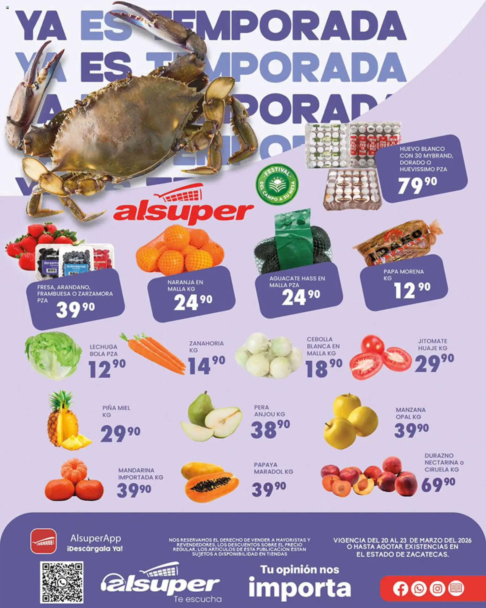 Vista previa las ofertas de la tienda Alsuper - Alsuper folleto Zacatecas desde el 20/03/2026 - Papa, Manzana, Aguacate, Huevo, Cebolla, Miel, Sobre, Malla