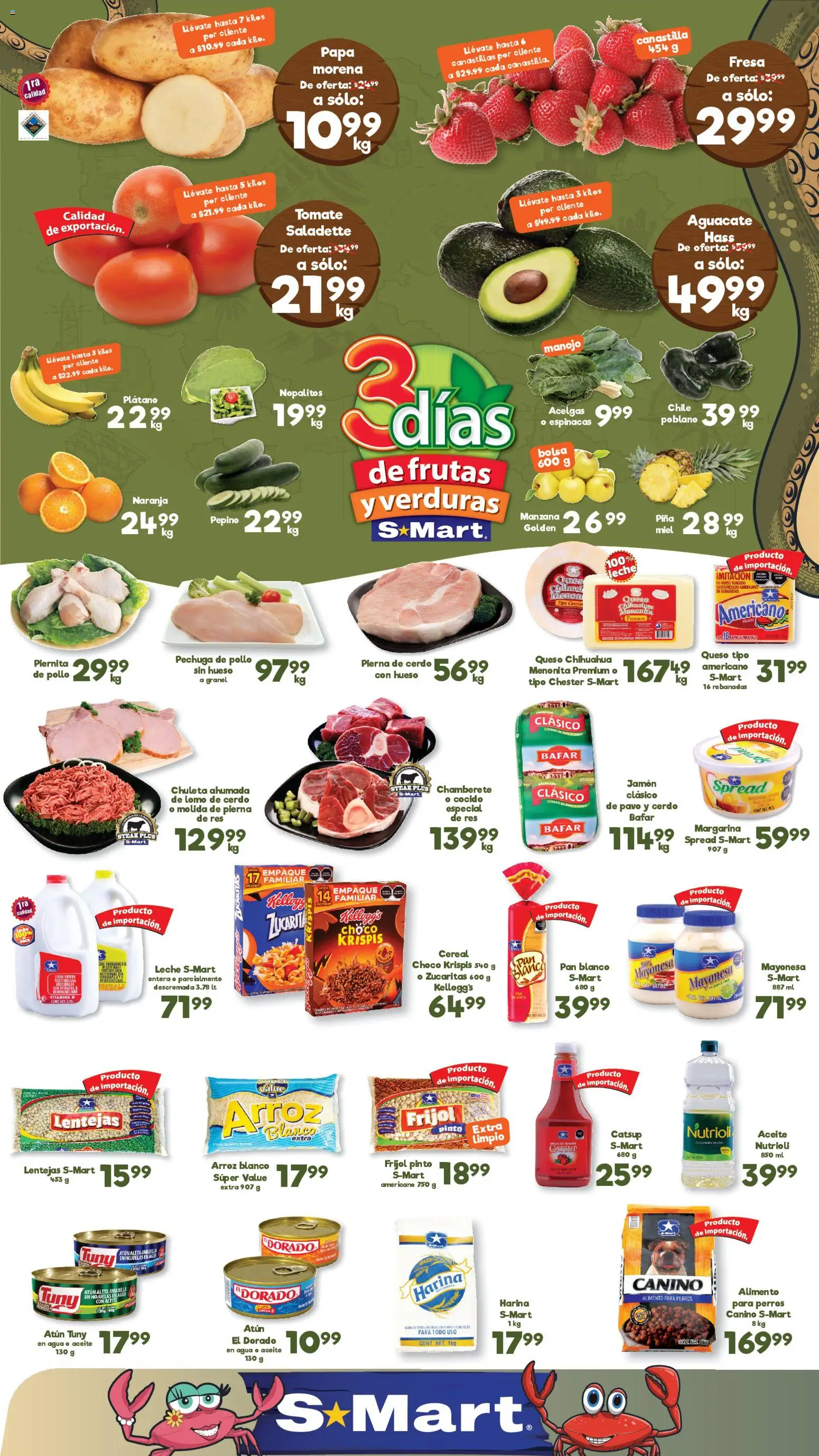 Vista previa las ofertas de la tienda S-Mart - Folleto Nuevo Laredo desde el 17/02/2026 - Papa, Pan, Fresa, Chile, Bolsa, Aguacate, Piña, Mayonesa