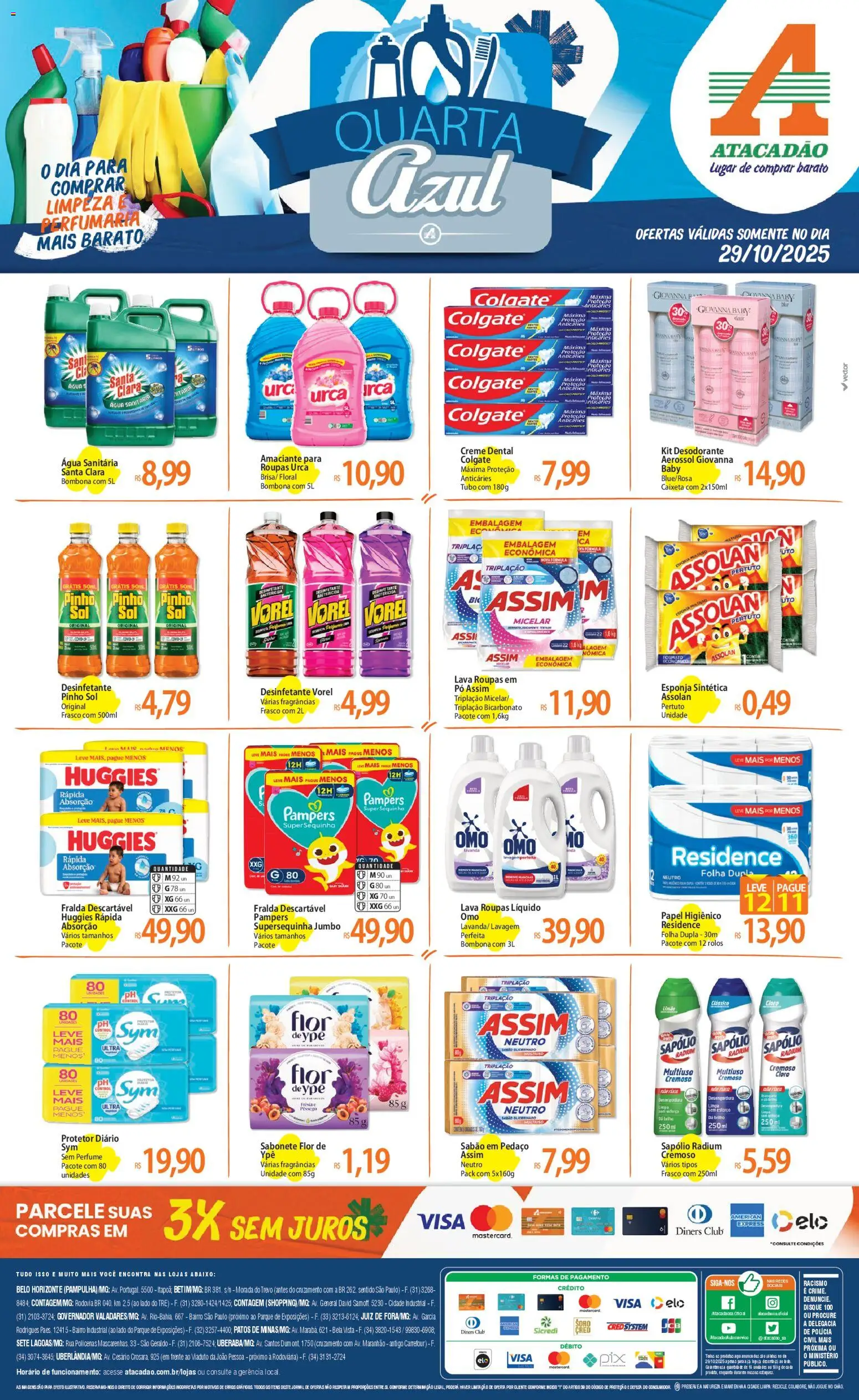Pré-Visualização do folheto "Ofertas - MG" da loja Atacadão válido a partir de 29/10/2025 - Roupas, Sabonete, Desinfetante, Papel higiênico, Pó, Água sanitária, Cloro, Sabão