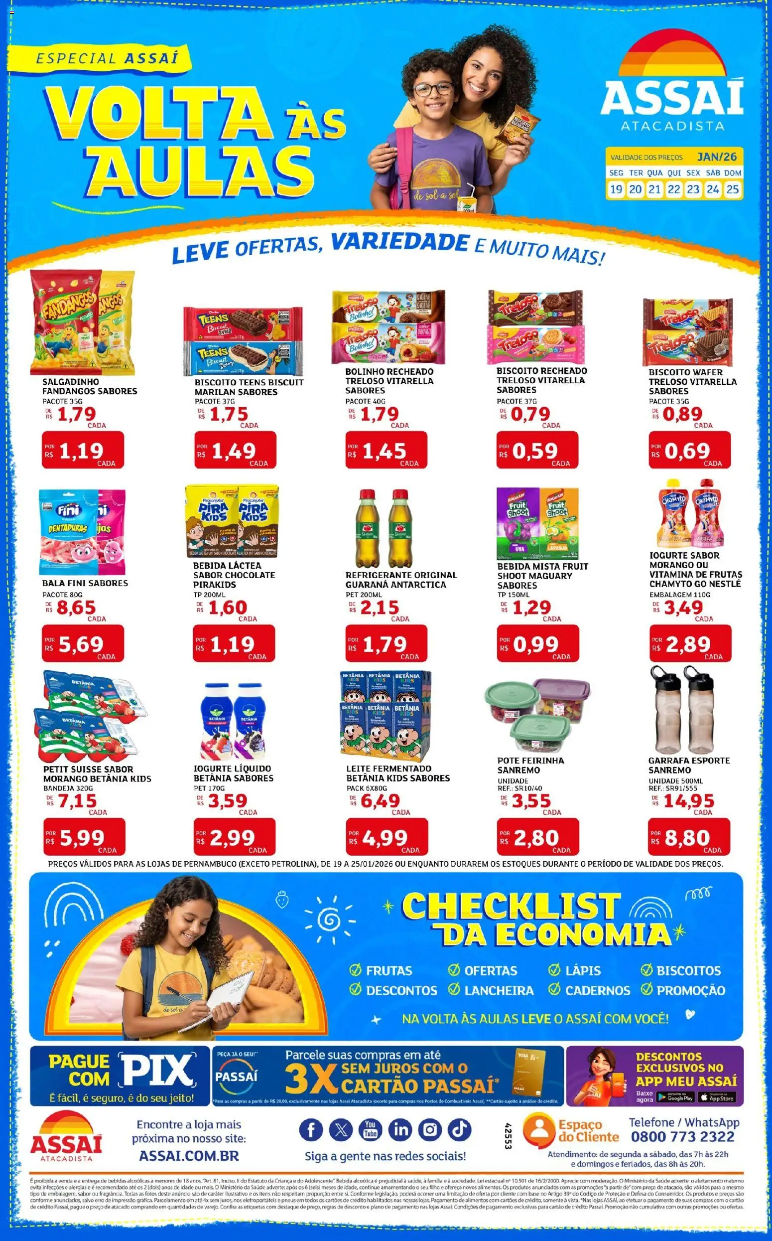 Pré-Visualização do folheto "Encarte - PE" da loja Assaí Atacadista válido a partir de 19/01/2026 - Chocolate, Bebidas, Bebida, Refrigerante, Alimentos, Bala, Bandeja, Guaraná