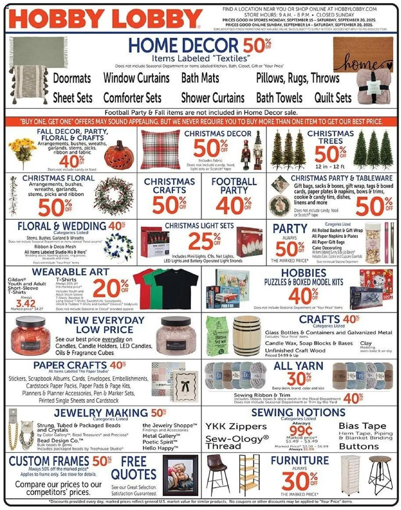 Hobby Lobby Weekly ad from 09/14/2025 - Sales ad this week - Page number 1