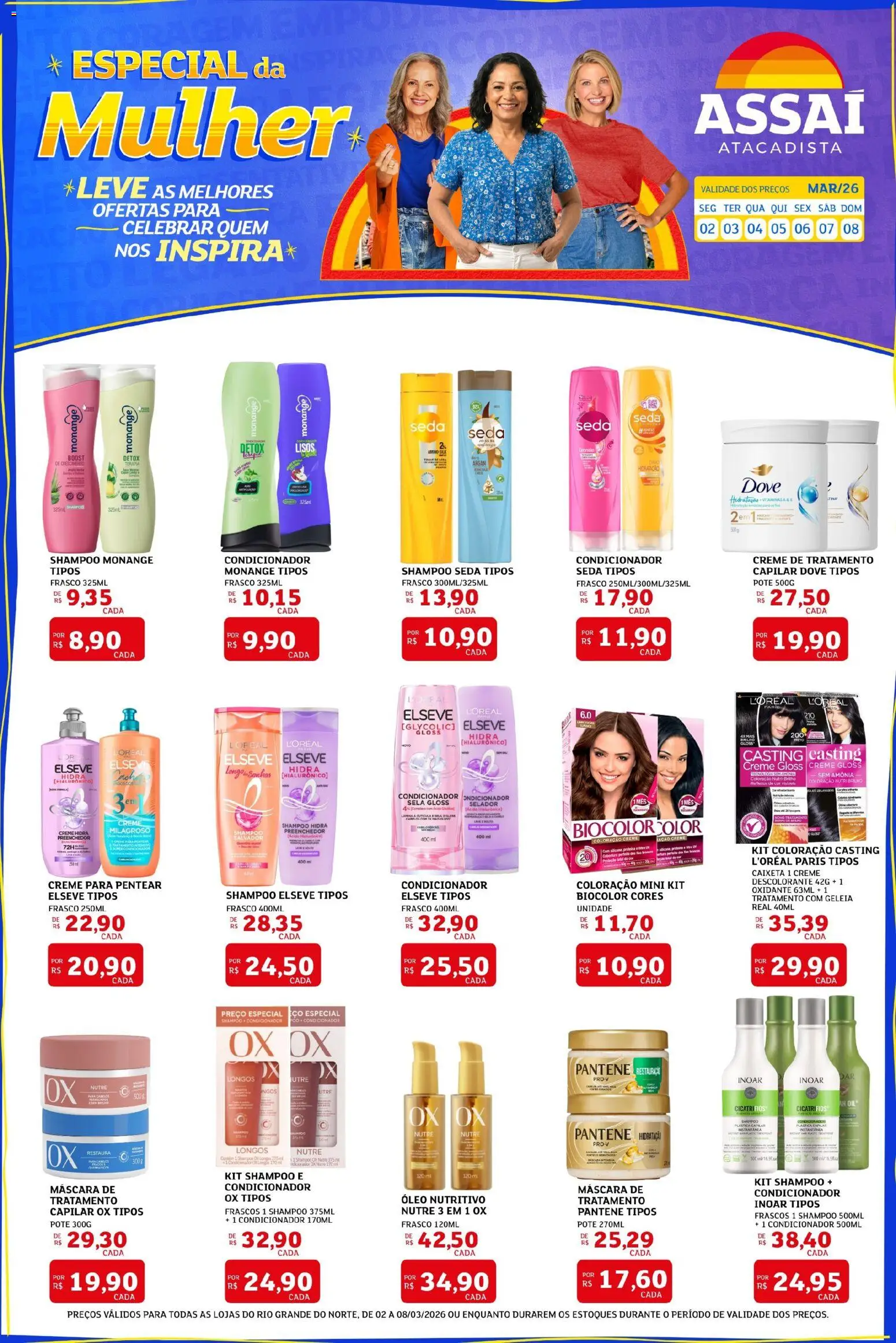 Pré-Visualização do folheto "Assaí Atacadista ofertas - RN" da loja Assaí Atacadista válido a partir de 02/03/2026 - Shampoo, Óleo, Creme, Dove, Condicionador, Selador, Creme para pentear, Descolorante
