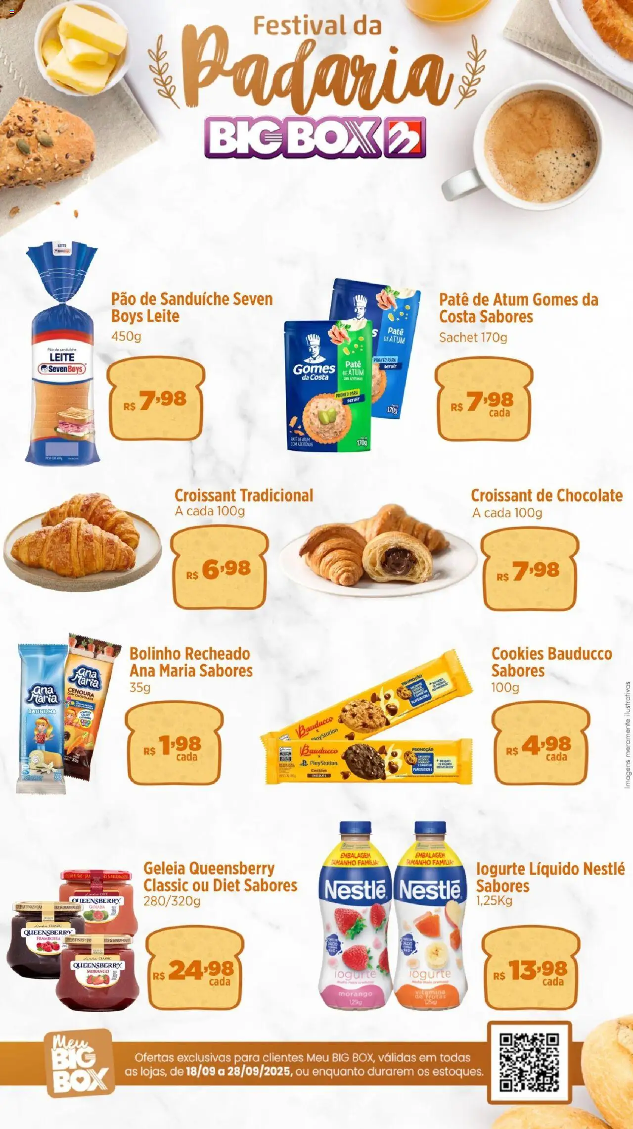 Big Box folheto "Ofertas Festival da Padaria" válido a partir de 18/09/2025 - número de página 1 - Chocolate, Frutas, Cookies, Croissant, Sanduíche, Cenoura, Atum, Azeitonas