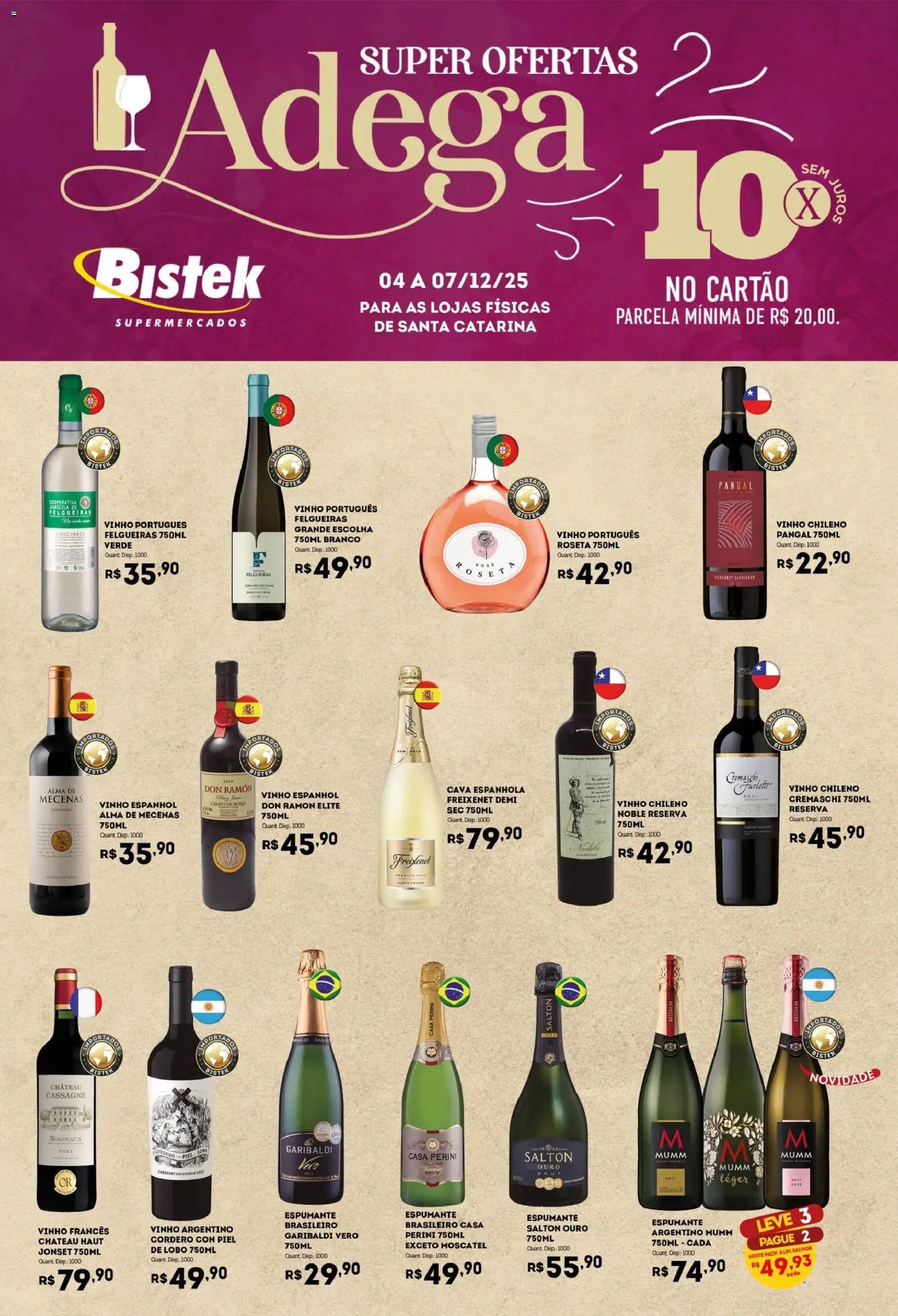 Pré-Visualização do folheto "Ofertas Adega" da loja Bistek Supermercados válido a partir de 04/12/2025 - Vinho, Espumante