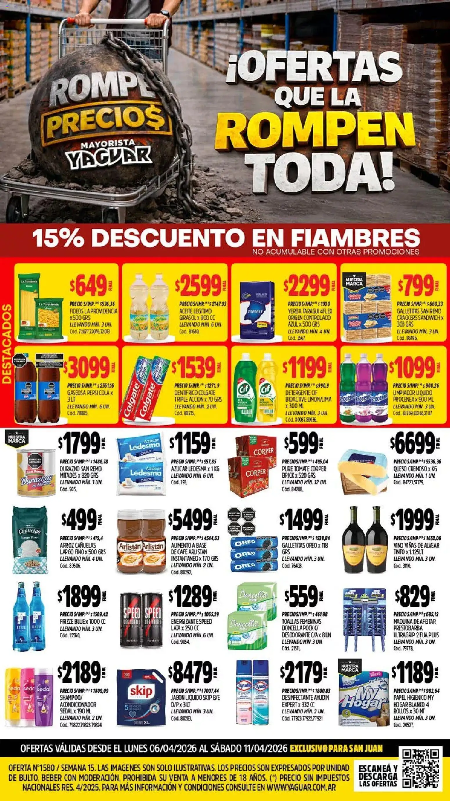 Vista previa del folleto de la tienda Yaguar válido desde el 06/04/2026 - Café, Arroz, Galletitas, Oreo, Durazno, Duraznos, Papel higiénico, Jabón líquido