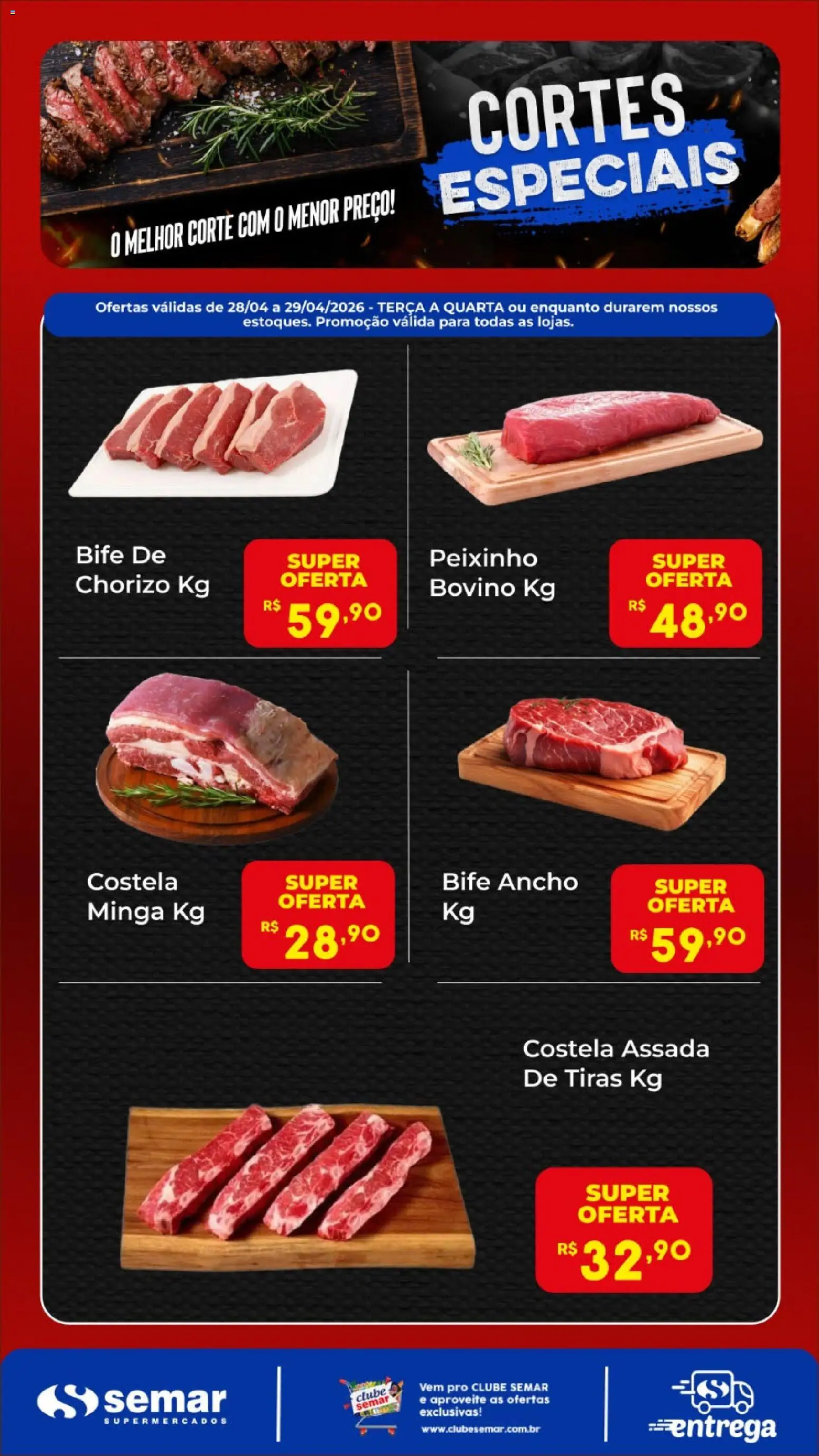Pré-Visualização do folheto "Semar Supermercado ofertas Cortes" da loja Semar Supermercado válido a partir de 28/04/2026 - Bife ancho
