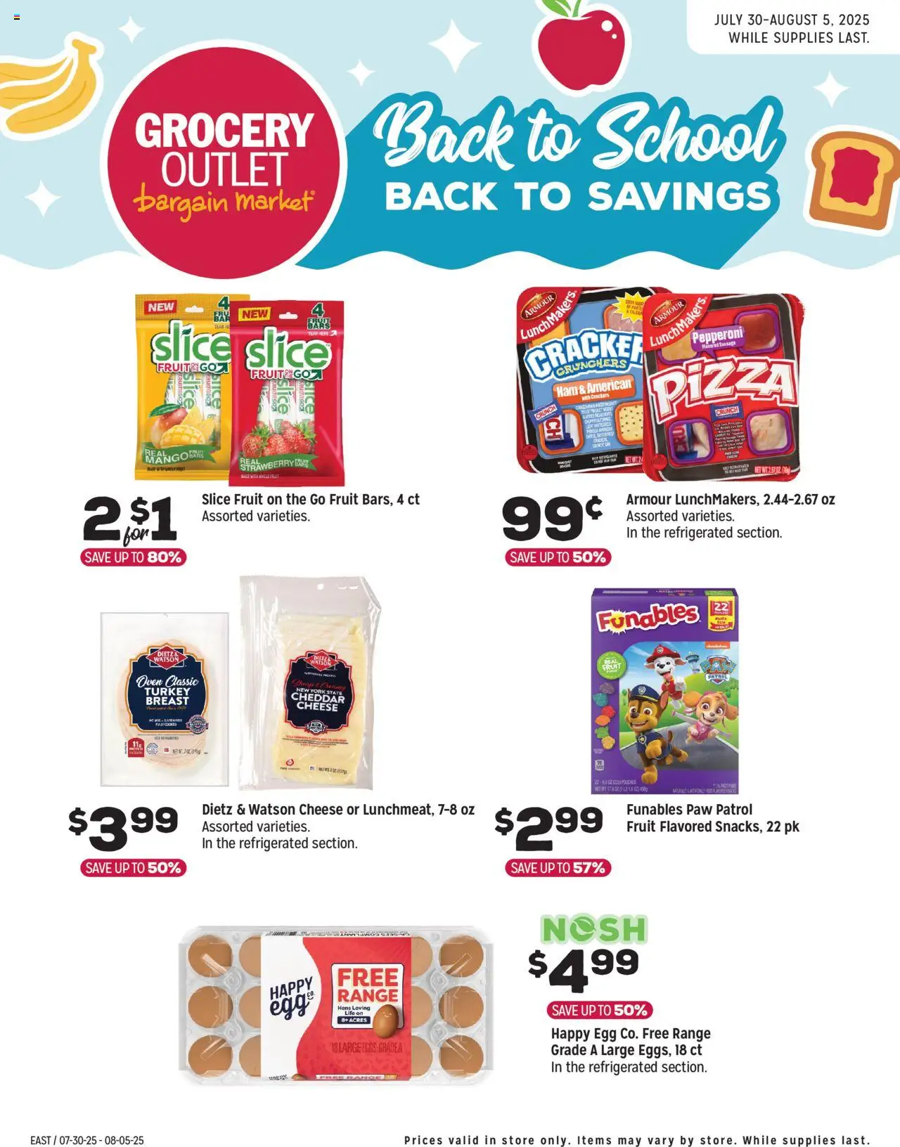 Grocery Outlet Weekly - PA from 07/30/2025 - Flyer - Page number 1 - Pizza, Mango, Fruit, Cheese, Sausage, Crackers, Oven, Cheddar cheese