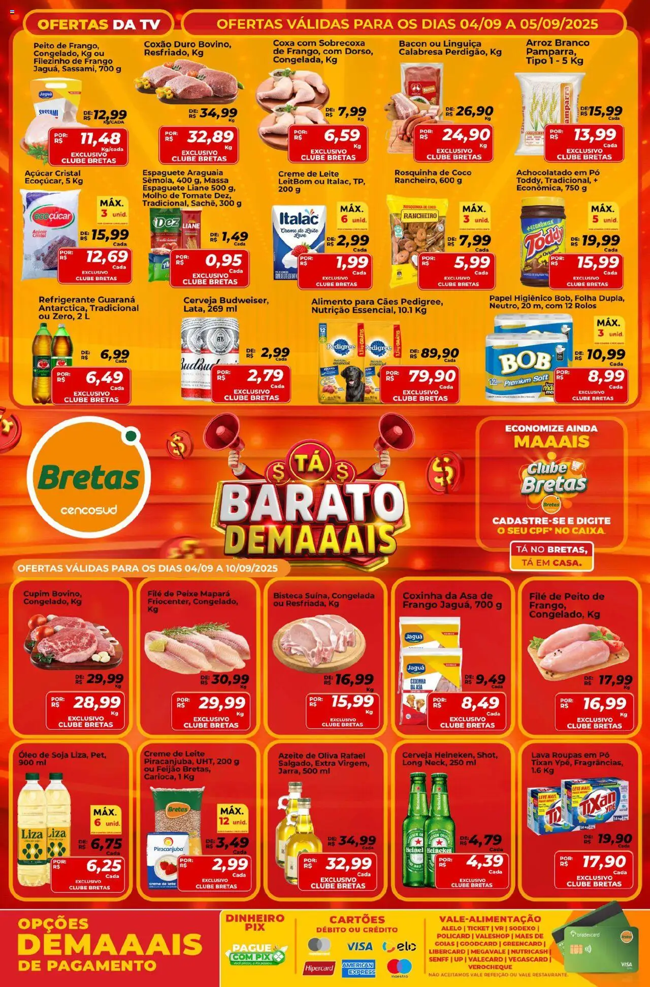 Bretas folheto "Ofertas da semana" válido a partir de 04/09/2025 - número de página 1 - Heineken, Peixe, Arroz, Feijão, Leite, Soja, Linguiça, Filé de peixe