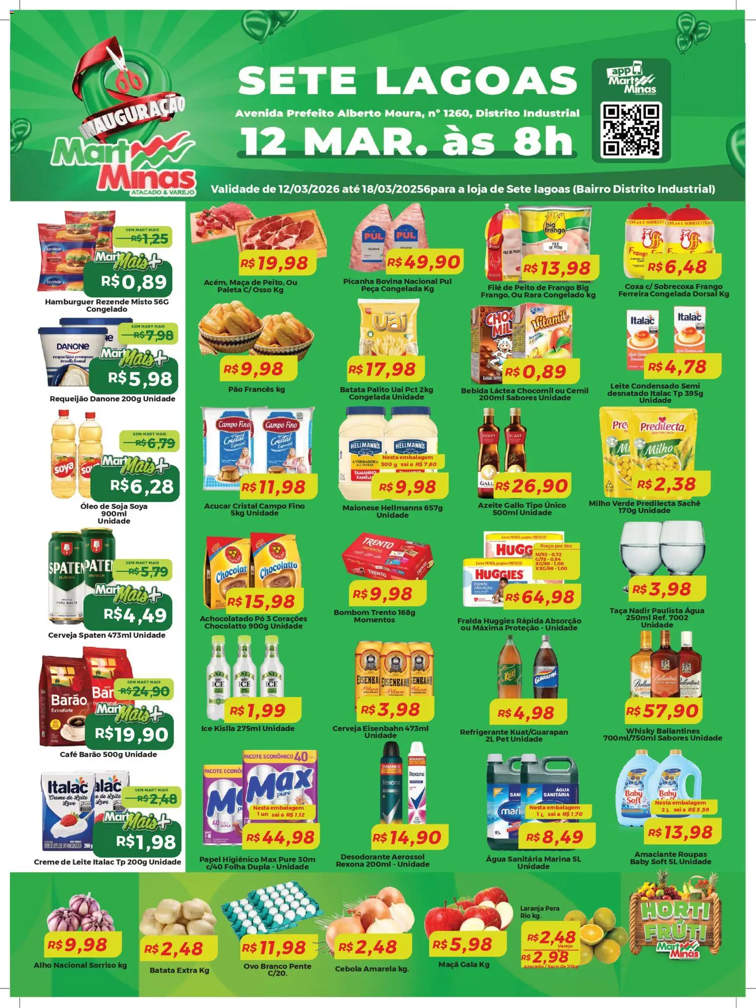 Pré-Visualização do folheto "Mart Minas ofertas" da loja Mart Minas válido a partir de 12/03/2026 - Whisky, Cerveja, Roupas, Picanha, Leite, Peito de frango, Alho, Pão francês