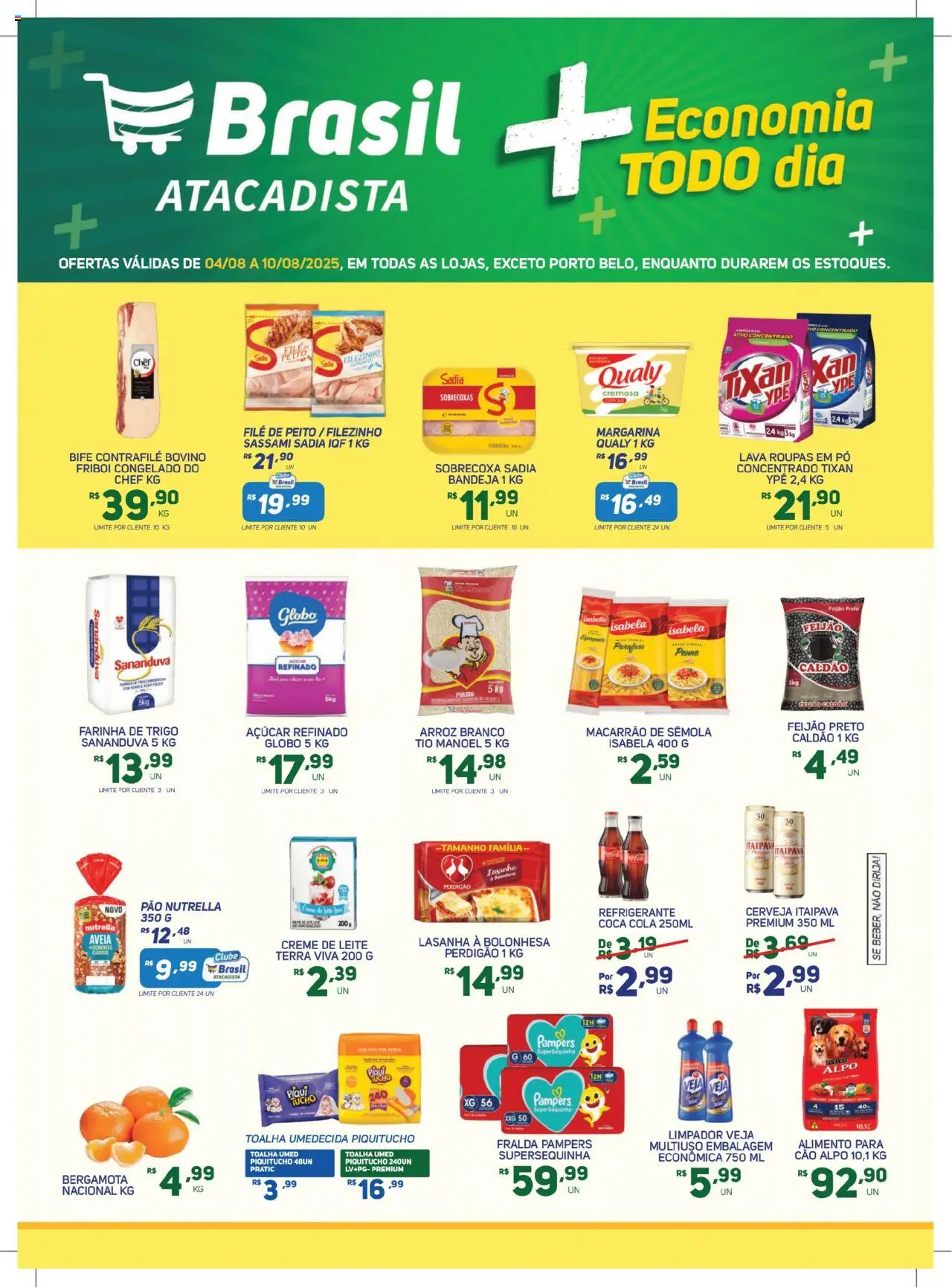 Brasil Atacadista folheto "Ofertas da semana" válido a partir de 04/08/2025 - número de página 1 - Arroz, Feijão, Aveia, Açúcar, Creme, Farinha de trigo, Bergamota, Pó