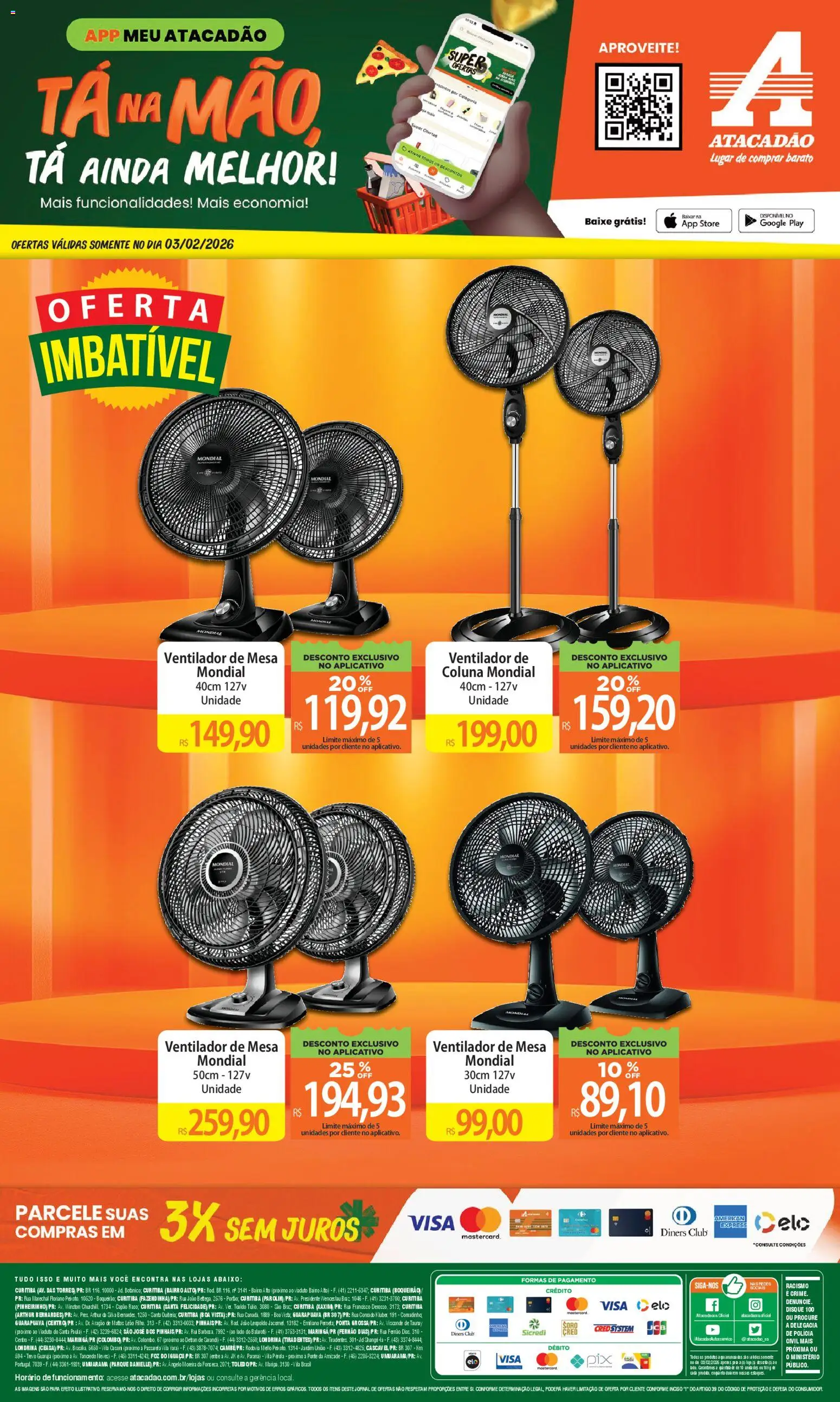 Pré-Visualização do folheto "Ofertas - PR" da loja Atacadão válido a partir de 03/02/2026 - Ventilador, Mesa, Ventilador de mesa