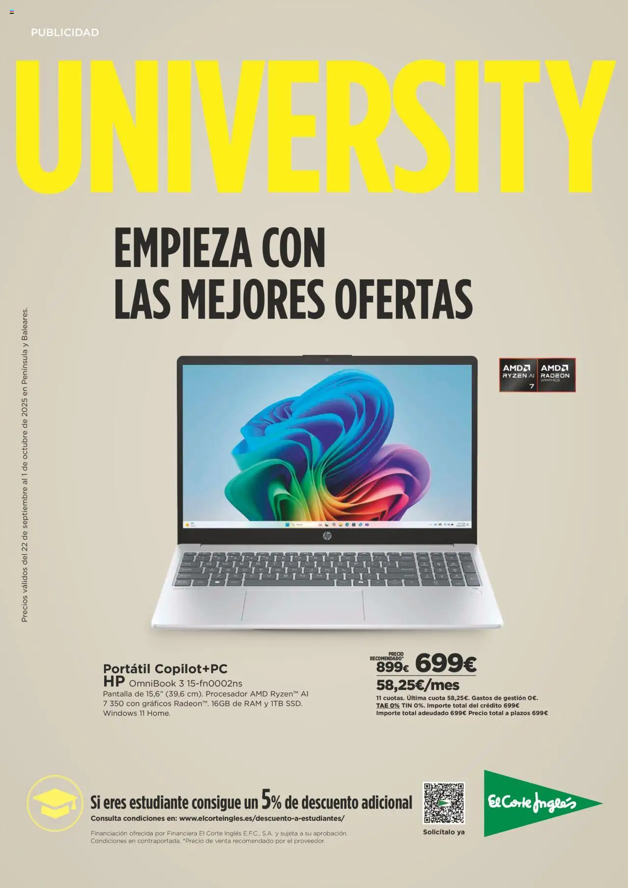 Catálogo University El Corte Inglés y sus promociones válidas desde el 22/09/2025 - Número de página 1
