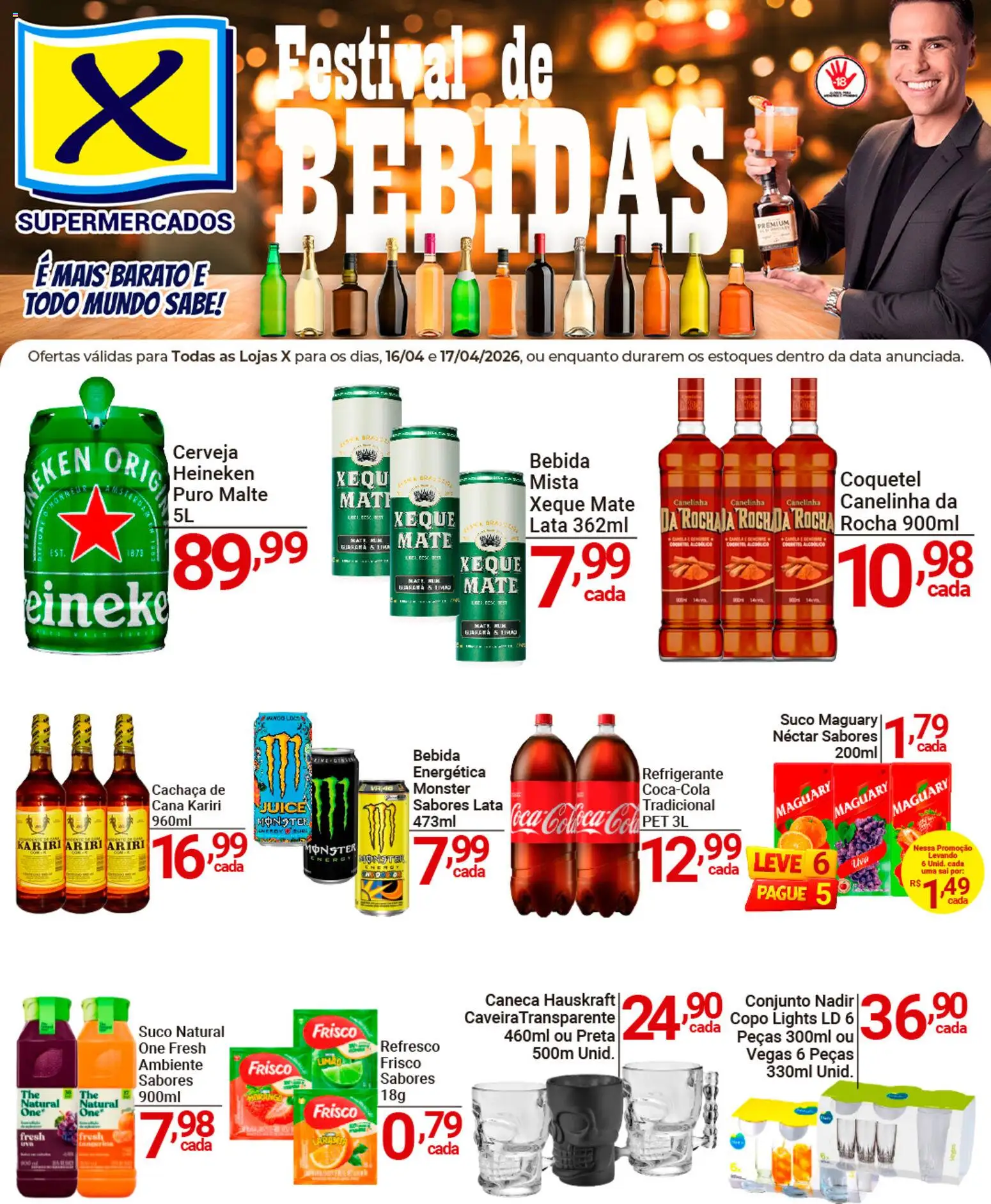 Pré-Visualização do folheto "X Supermercados ofertas Festival de Bebidas" da loja X Supermercados válido a partir de 16/04/2026