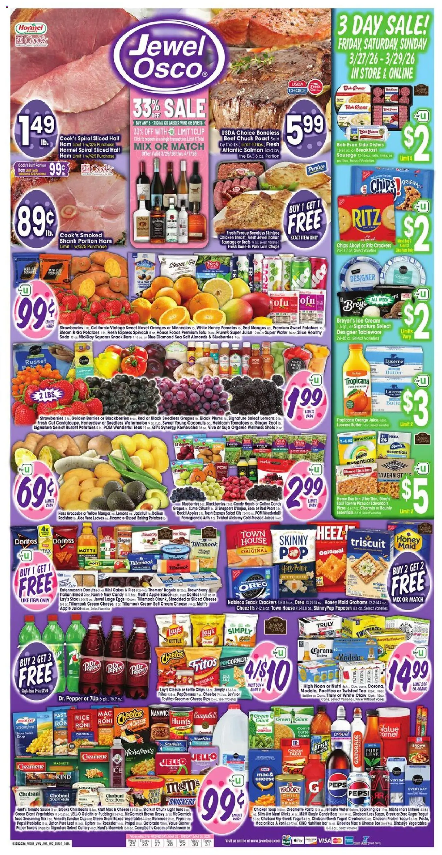 Ad Preview of Jewel Osco Jewel Osco Weekly Ad - IA from 03/25/2026 - Pizza, Beet, Tofu, Dishes, Clip, Sauce, Paper towels, Sliced cheese