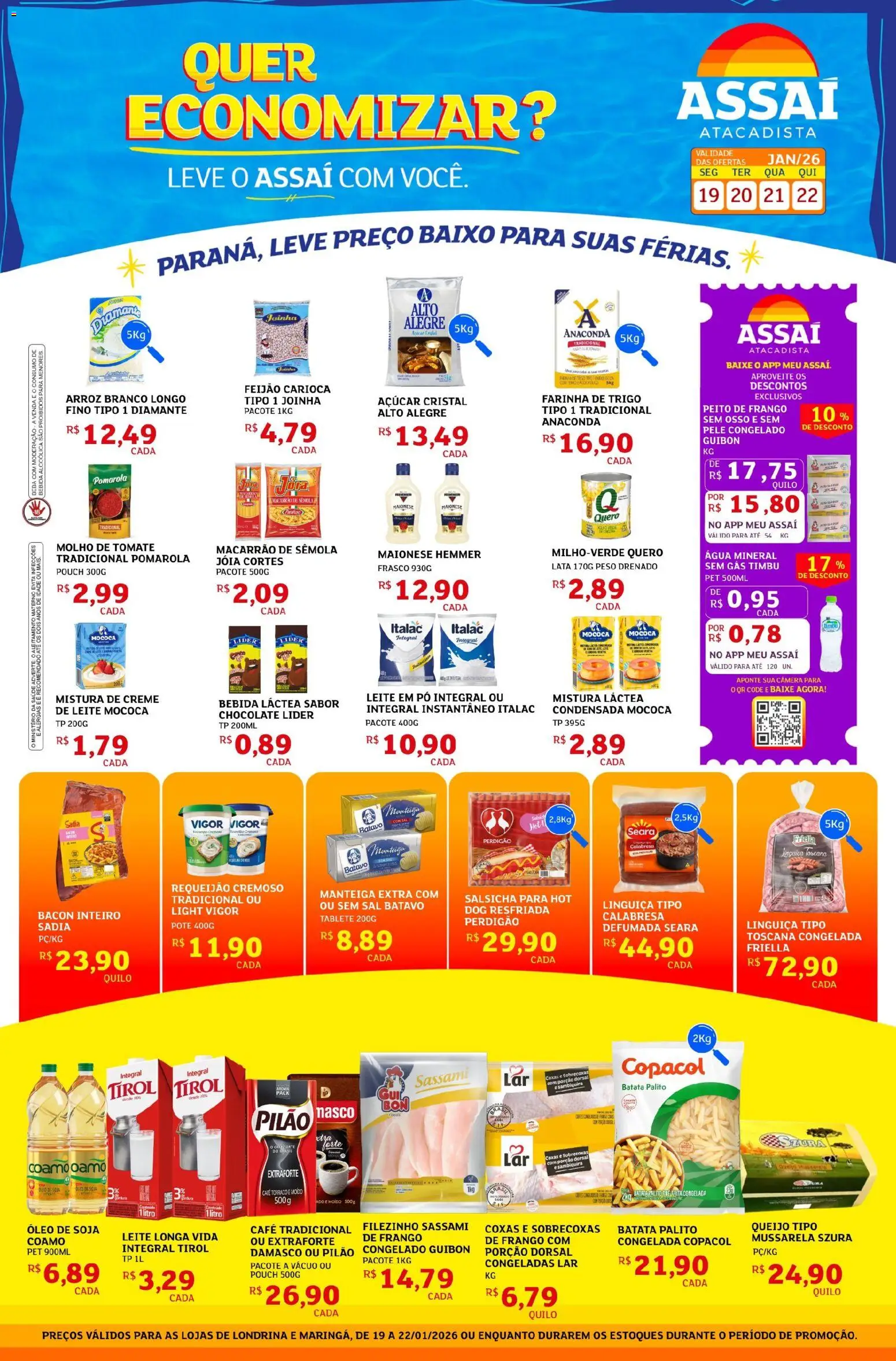 Pré-Visualização do folheto "Encarte - PR" da loja Assaí Atacadista válido a partir de 19/01/2026 - Café, Salsicha, Leite, Batata, Requeijão, Pó, Farinha, Leite longa vida