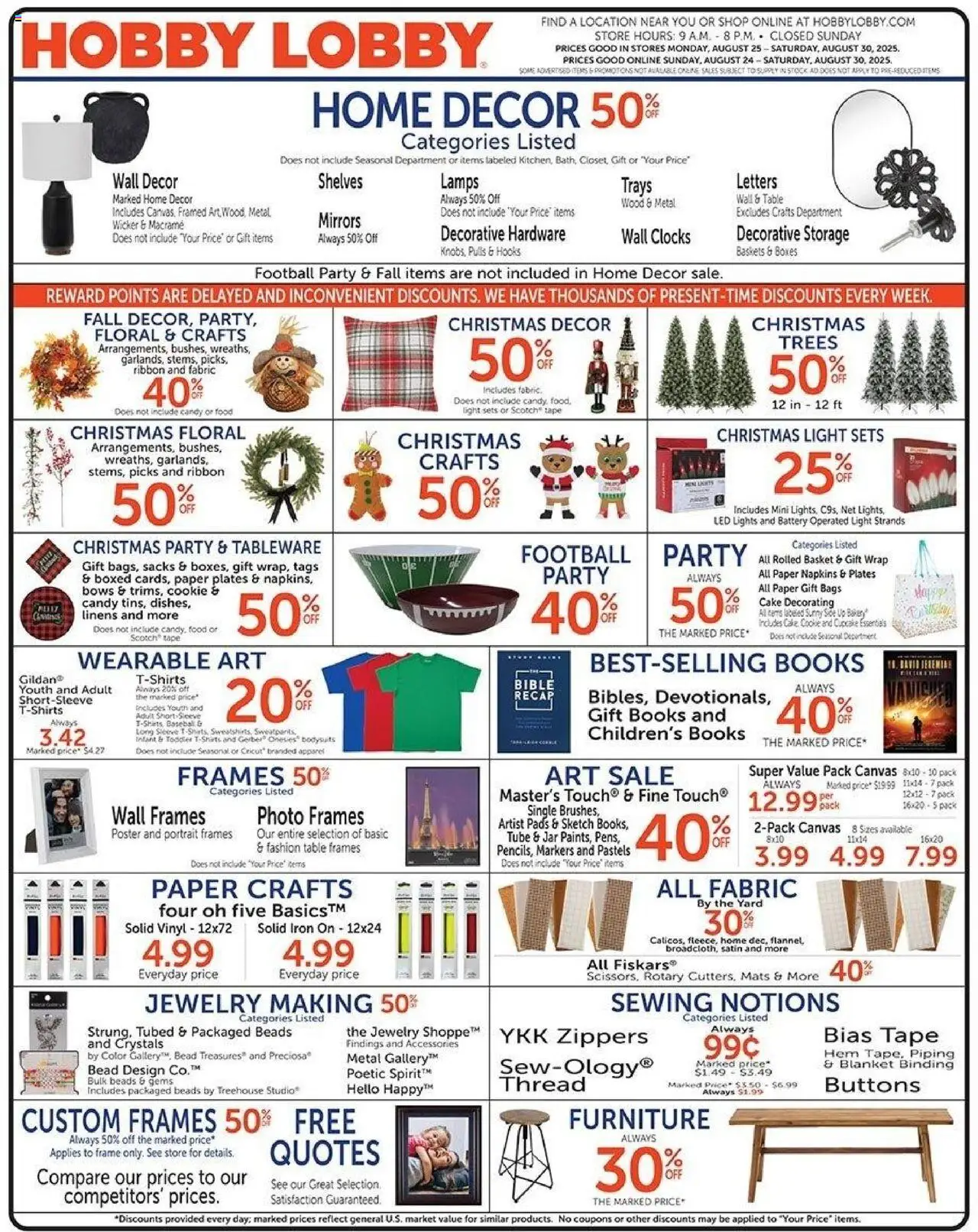 Hobby Lobby Weekly ad from 08/24/2025 - Sales ad this week - Page number 1 - Cake, Books, Candy, Battery, Cupcake, Blanket, Paper plates, Table