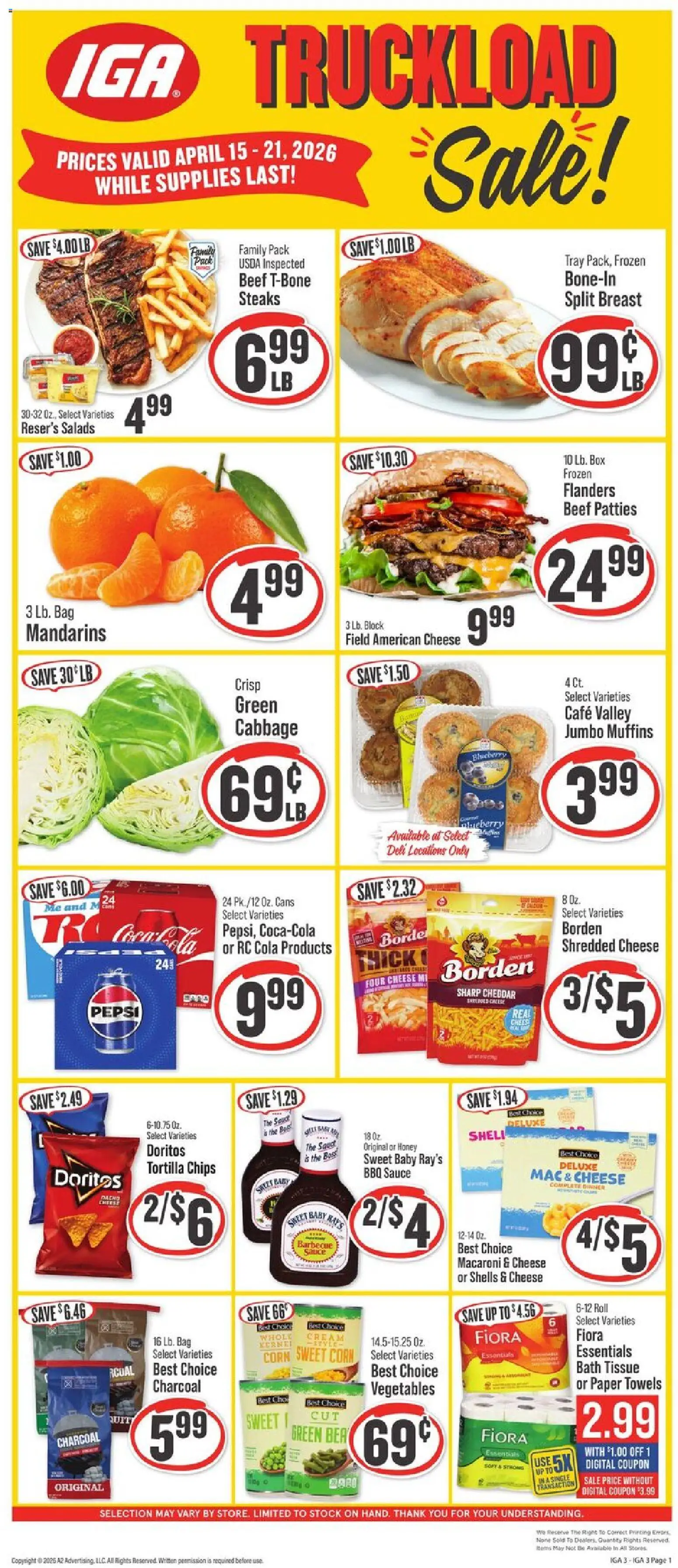 Ad Preview of IGA IGA Weekly Ad from 04/15/2026 - Beer, Chips, Honey, Bag, Mandarins, Bath, Sauce, Paper towels