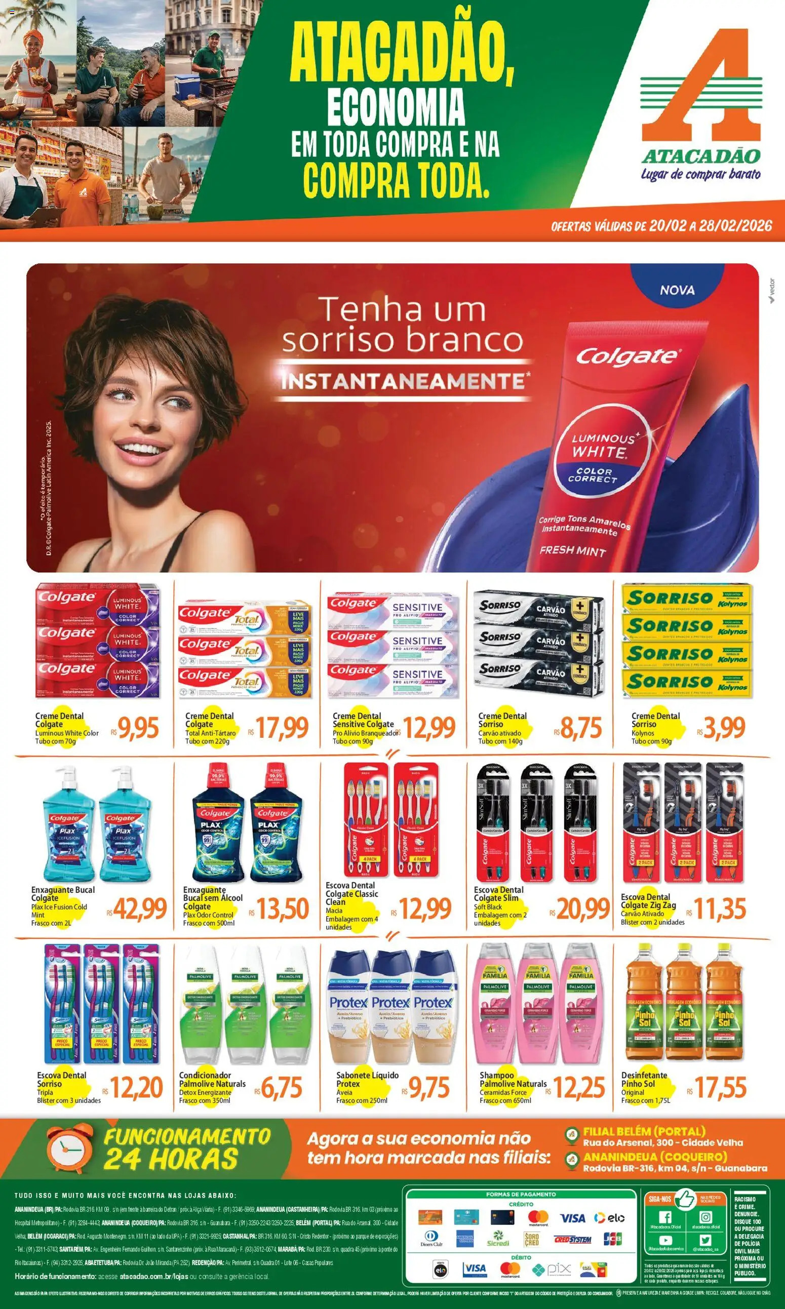 Pré-Visualização do folheto "Ofertas - PA" da loja Atacadão válido a partir de 20/02/2026 - Shampoo, Álcool, Carvão ativado, Sabonete líquido, Creme, Enxaguante bucal, Escova, Condicionador