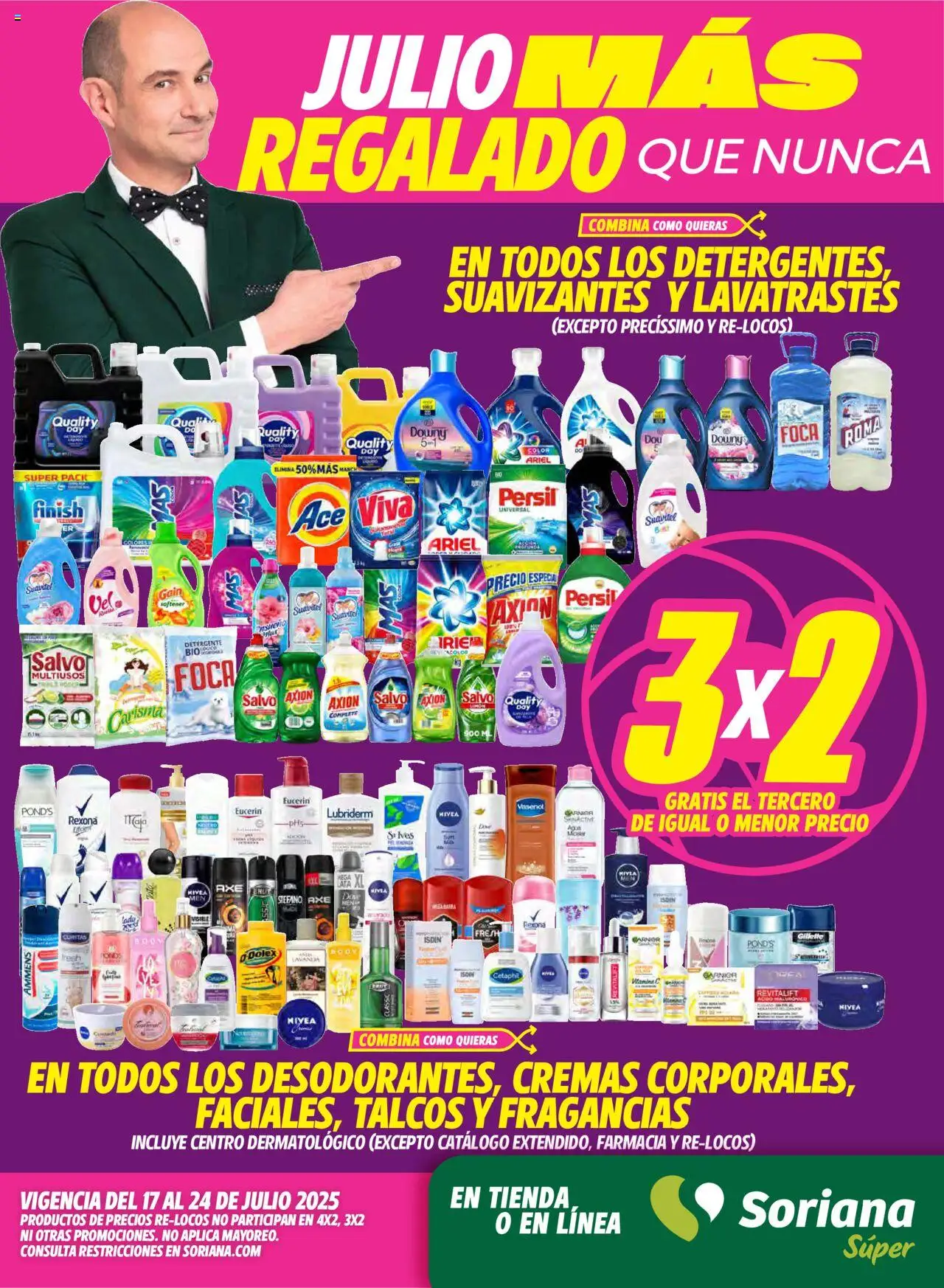 Julio Regalado Súper Nacional Soriana y sus promociones válidas desde el 17/07/2025 - Número de página 1 - Detergente, Limón, Body