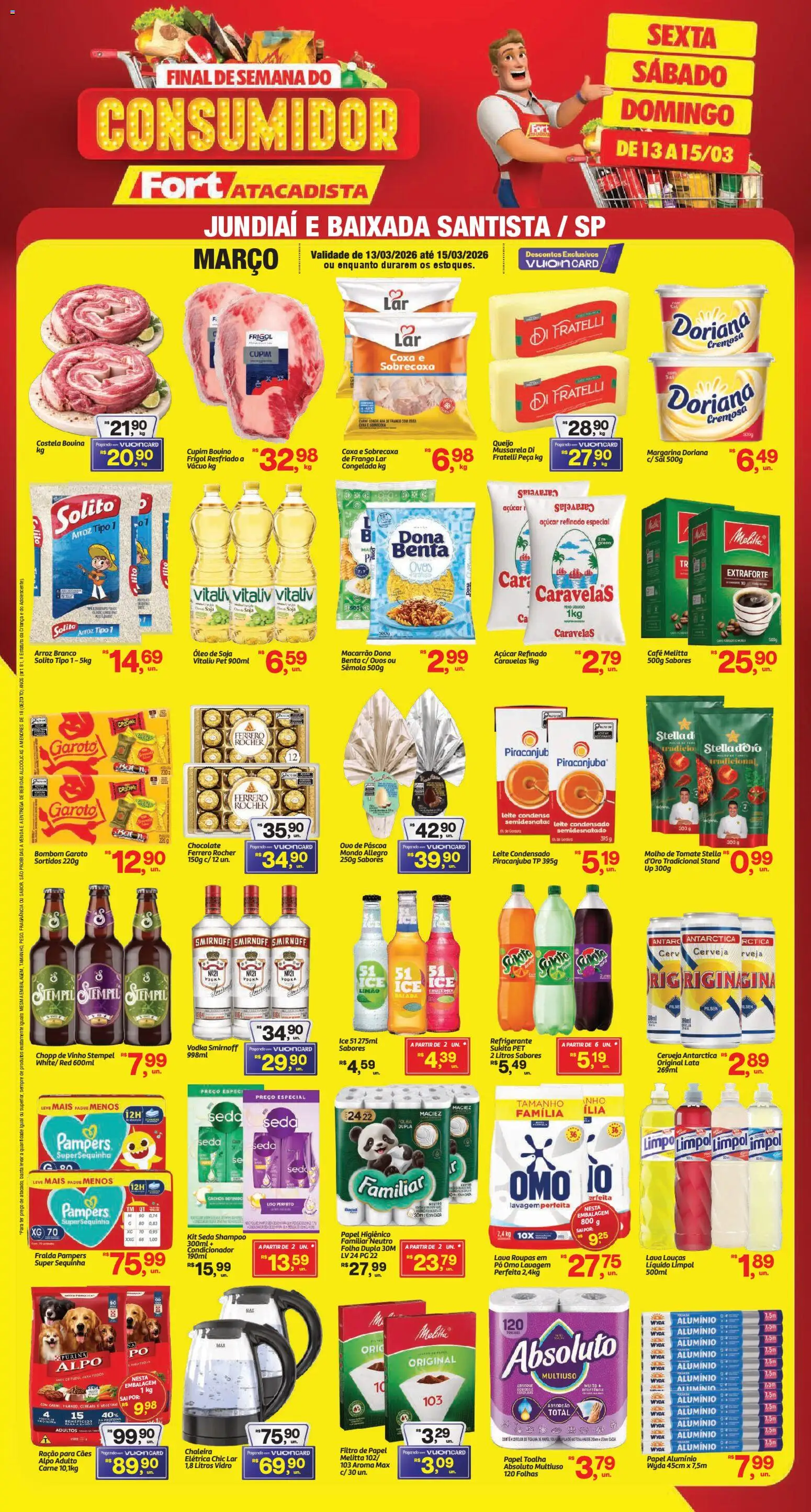 Pré-Visualização do folheto "Fort Atacadista - Ofertas da semana" da loja Fort Atacadista válido a partir de 13/03/2026 - Shampoo, Macarrão, Leite condensado, Sal, Ovos, Arroz, Pampers, Papel alumínio