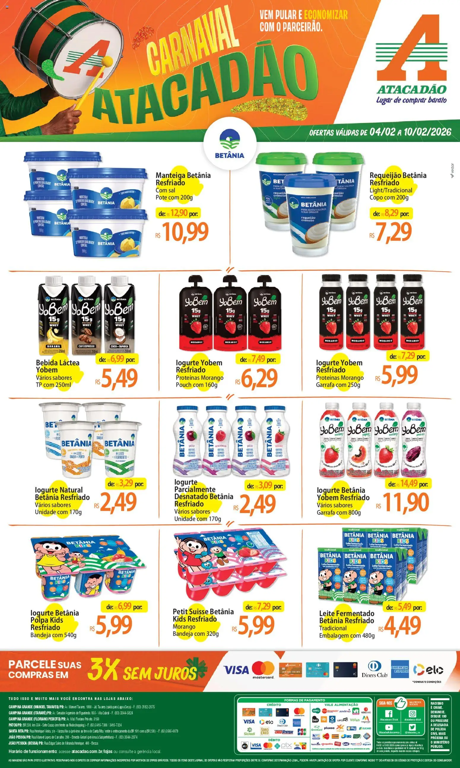 Pré-Visualização do folheto "Ofertas - PB" da loja Atacadão válido a partir de 04/02/2026 - Café, Pá, Sal, Ameixa, Manteiga, Requeijão, Bandeja, Leite fermentado