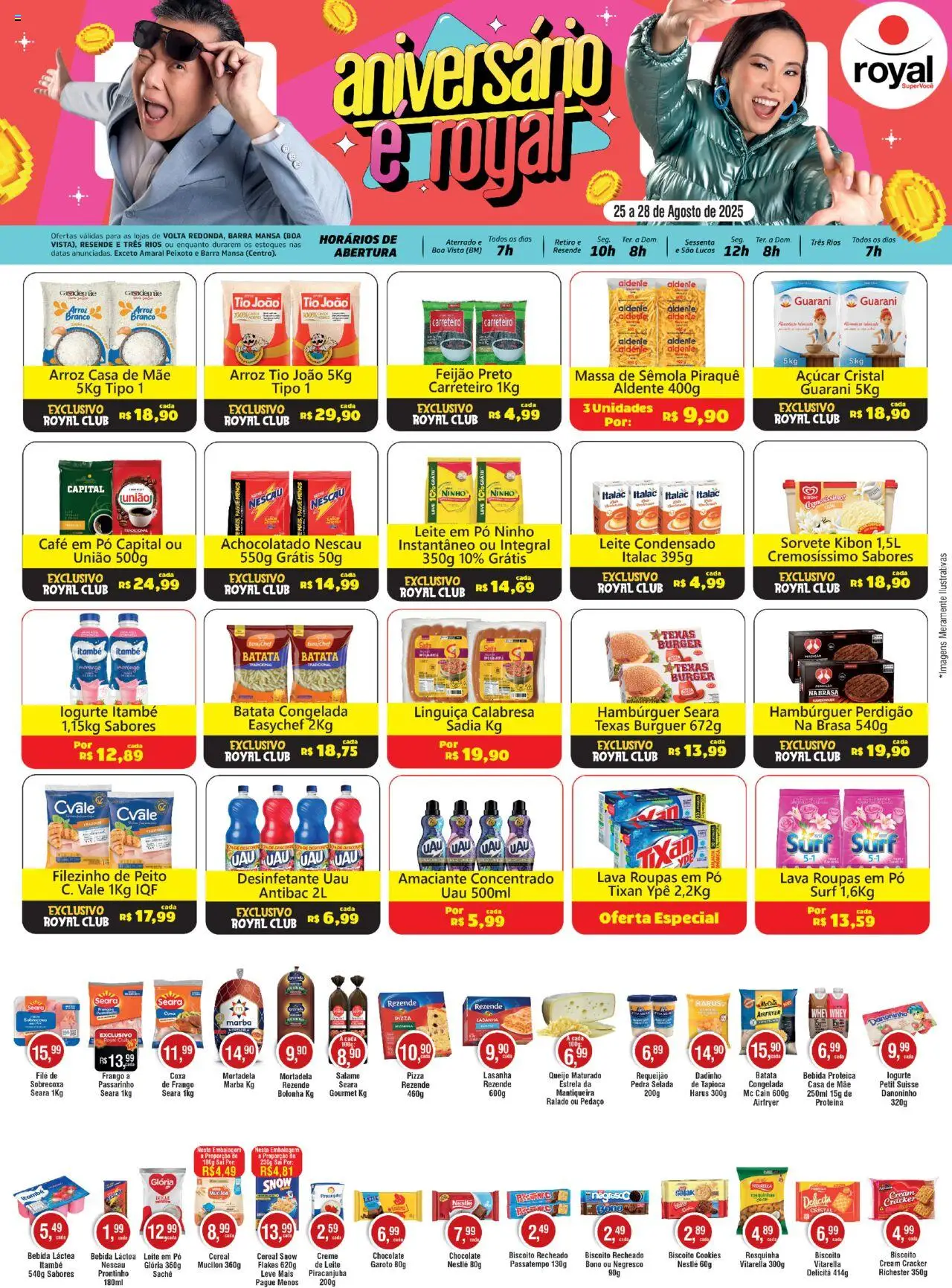 Royal Supermercados folheto "Ofertas da semana" válido a partir de 25/08/2025 - número de página 1 - Pizza, Hambúrguer, Chocolate, Roupas, Arroz, Feijão, Leite, Creme