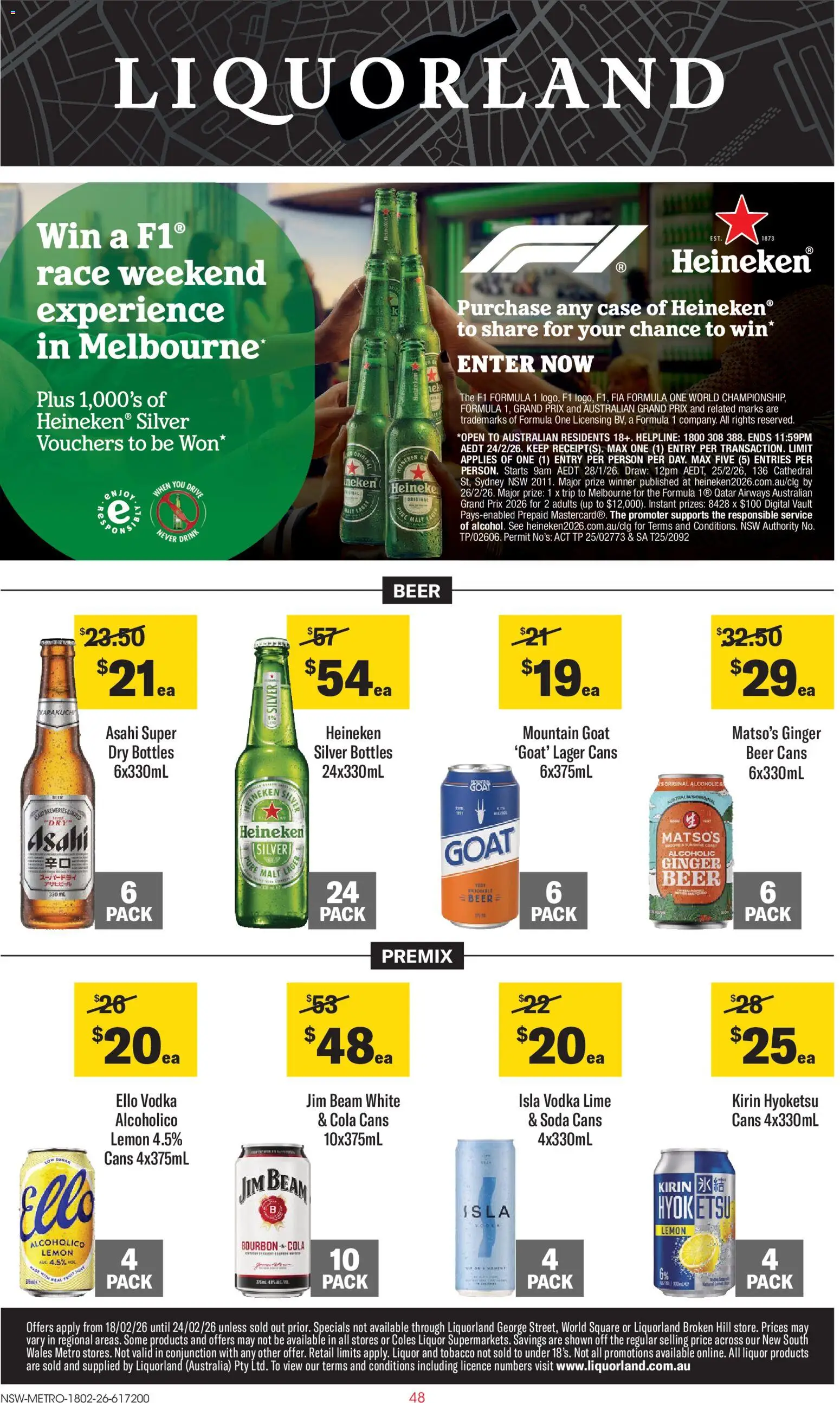 Preview of catalogue Catalogue from shop Liquorland valid 18/02/2026 - Jim Beam, Ginger, Beer, Vodka, Lemon, Lime, Digital, Case