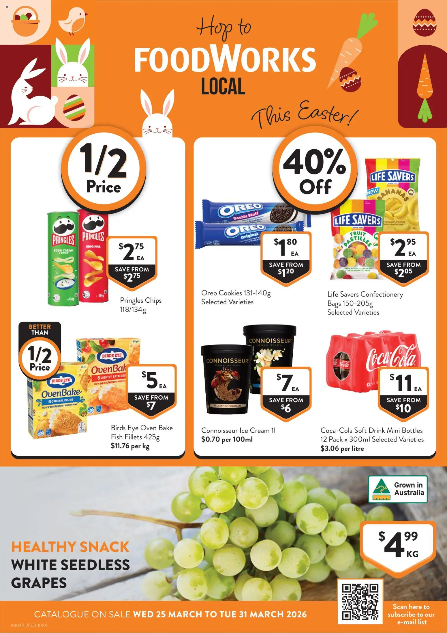 Preview of catalogue Foodworks catalogue SA from shop Foodworks valid 25/03/2026 - Confectionery, Fish, Chips, Ice cream, Oreo, Ice, Seedless grapes, Oven