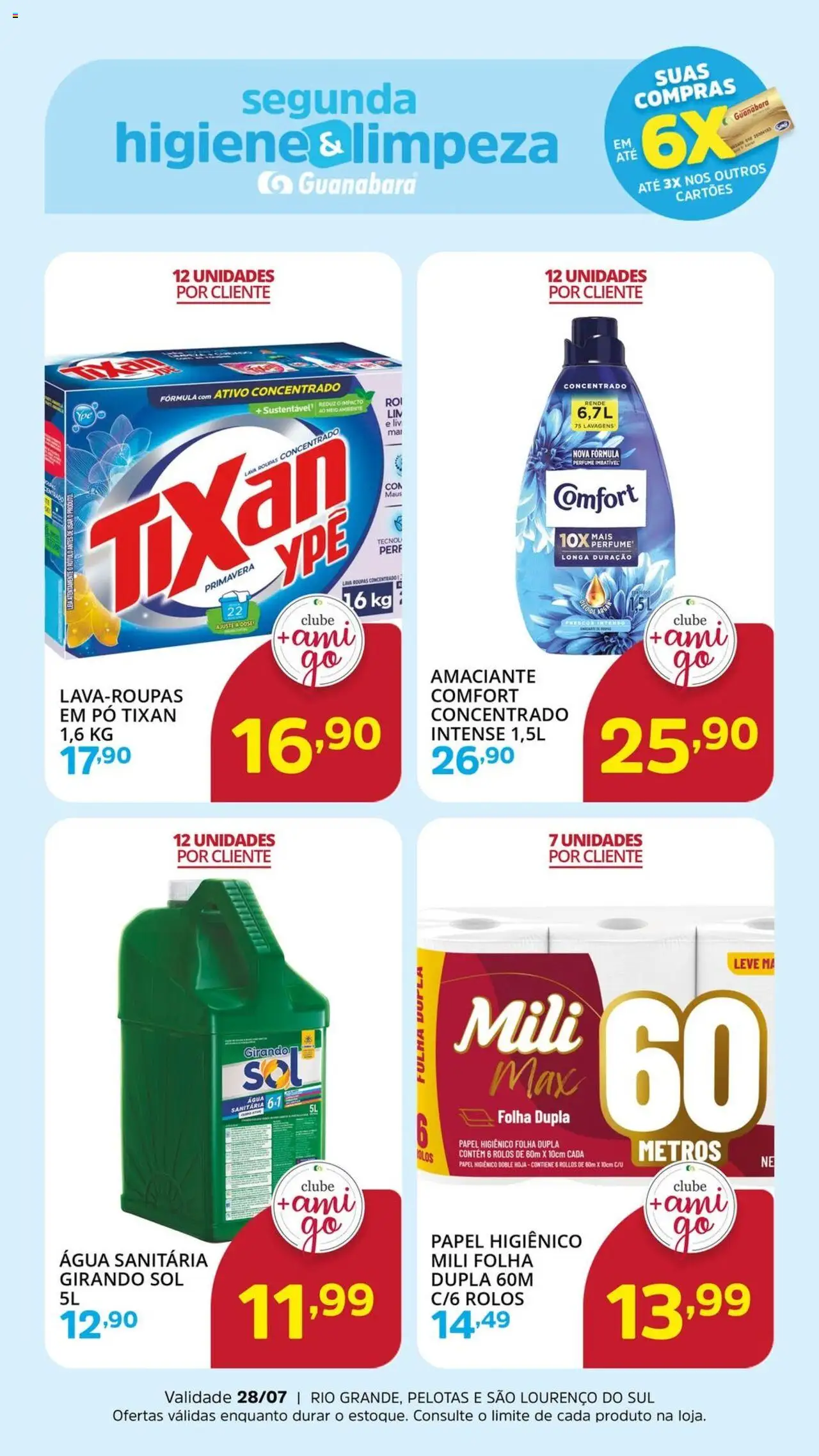 Supermercado Guanabara folheto "Ofertas da semana" válido a partir de 28/07/2025 - número de página 1 - Perfume, Água, Roupas, Papel higiênico, Amaciante, Pó, Água sanitária, Girando sol