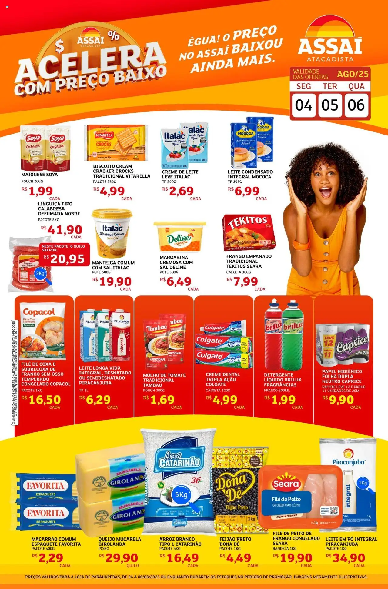 Assaí Atacadista folheto "Encarte - PA" válido a partir de 04/08/2025 - número de página 1 - Sal, Queijo, Mussarela, Creme de leite, Detergente, Baixo, Linguiça, Muçarela