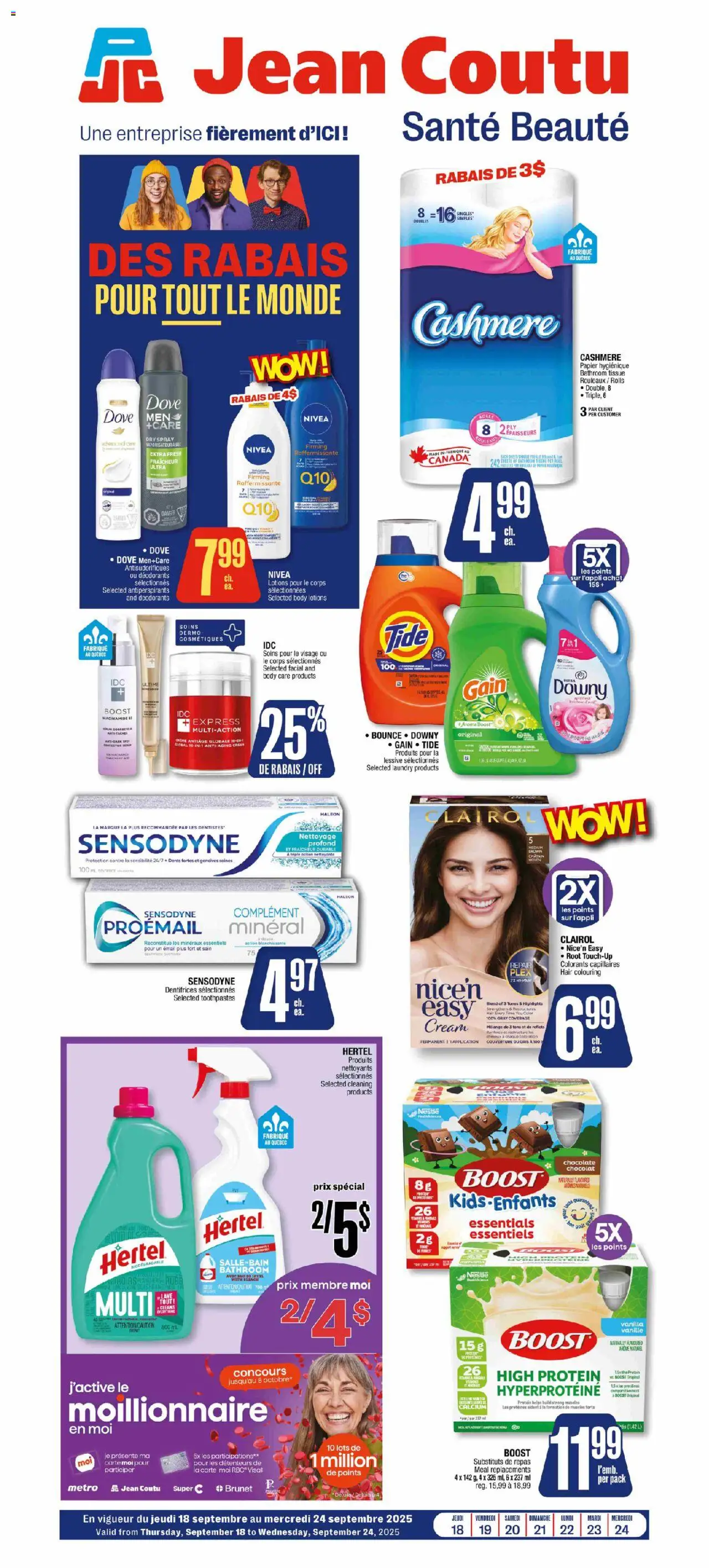 Jean Coutu flyer valid from Sep 18, 2025 - page number 1 - Chocolate, Protein, Vanilla, Cream
