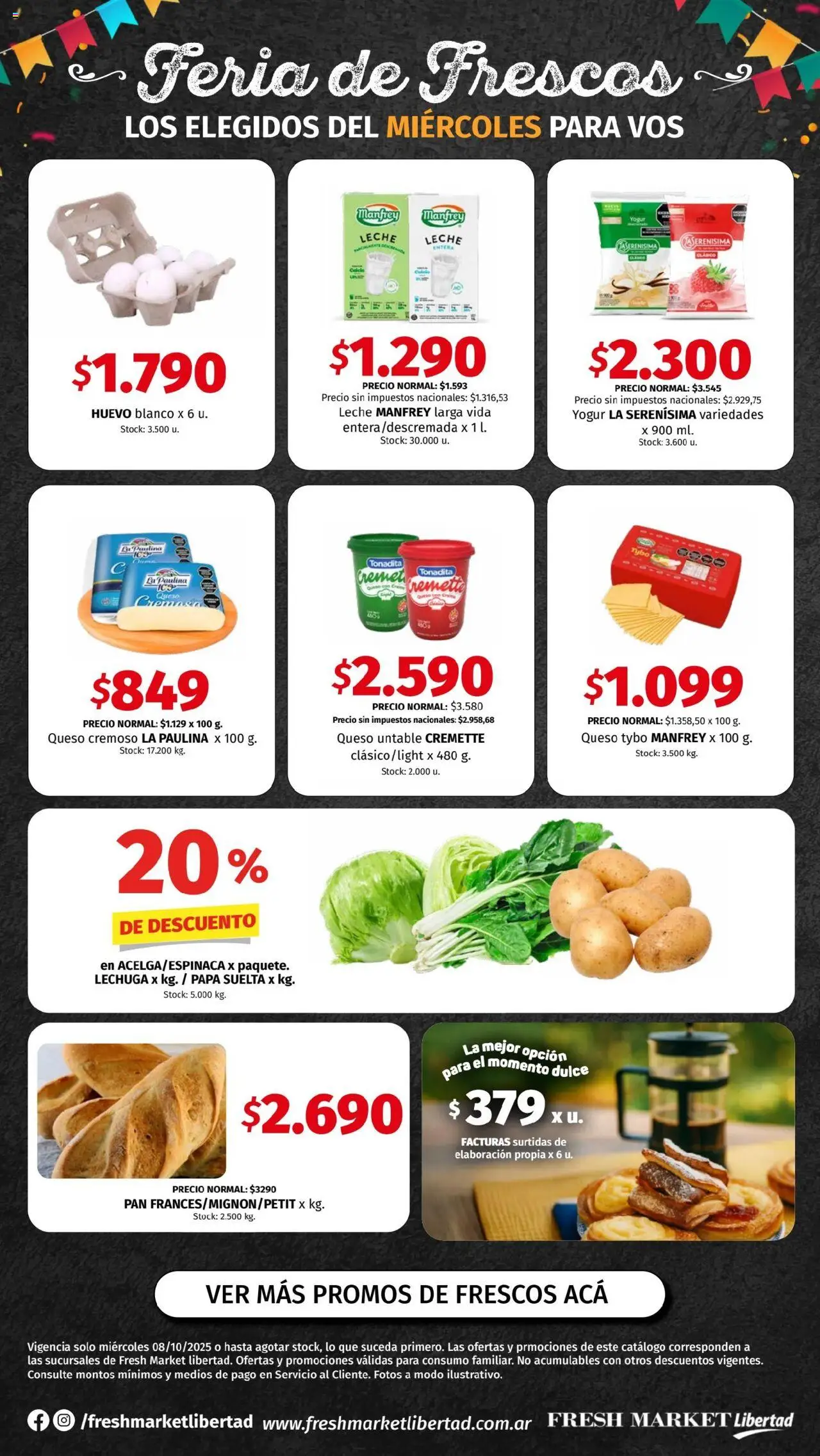 Hipermercado Libertad Feria de Frescos - Dot del 08/10/2025 Online - Papa, Queso, Pan, Leche, Lechuga, Yogur, Dulce, Untable