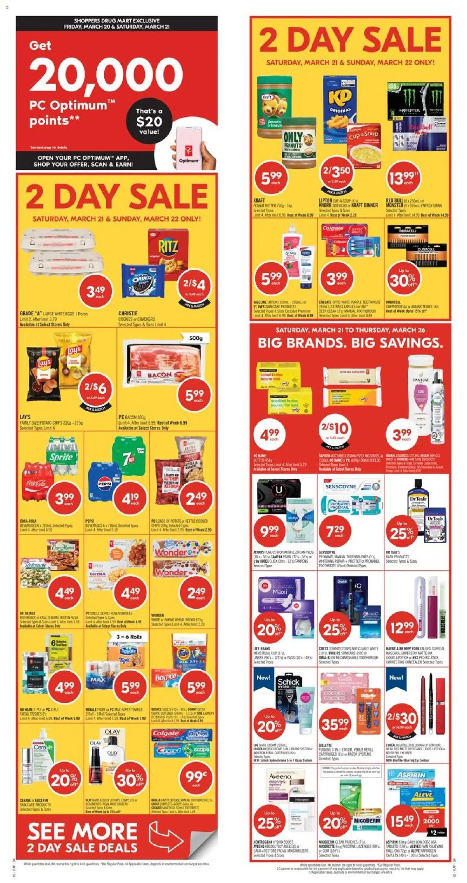 Preview of leaflet Shoppers weekly flyer / circulaire from shop Shoppers is valid from Mar 20, 2026 - Cookies, Lindt, Peanuts, Mozzarella, Ketchup, Lipstick, Toothpaste, Toothbrush