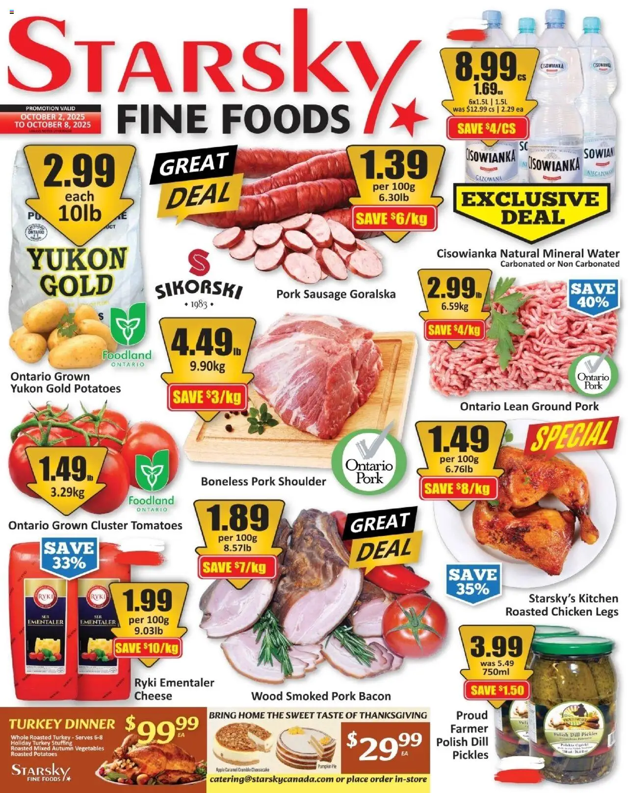 Starsky flyer valid from Oct 02, 2025 - page number 1 - Chicken, Turkey, Pumpkin, Vegetables, Pickles, Pork, Pork shoulder, Mineral water