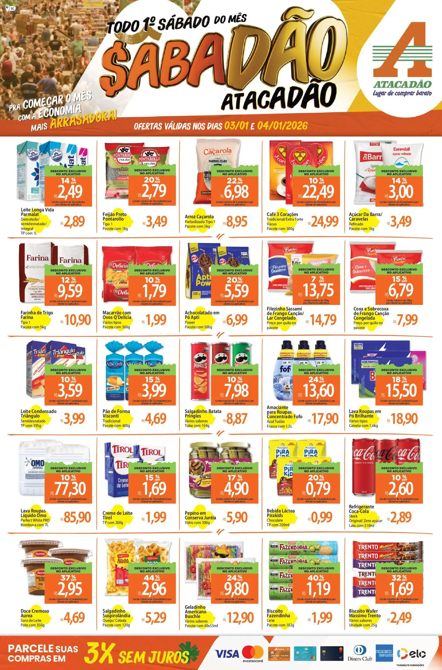 Pré-Visualização do folheto "Ofertas - SC" da loja Atacadão válido a partir de 03/01/2026 - Ovos, Arroz, Batata, Frango, Refrigerante, Creme, Cola, Pó
